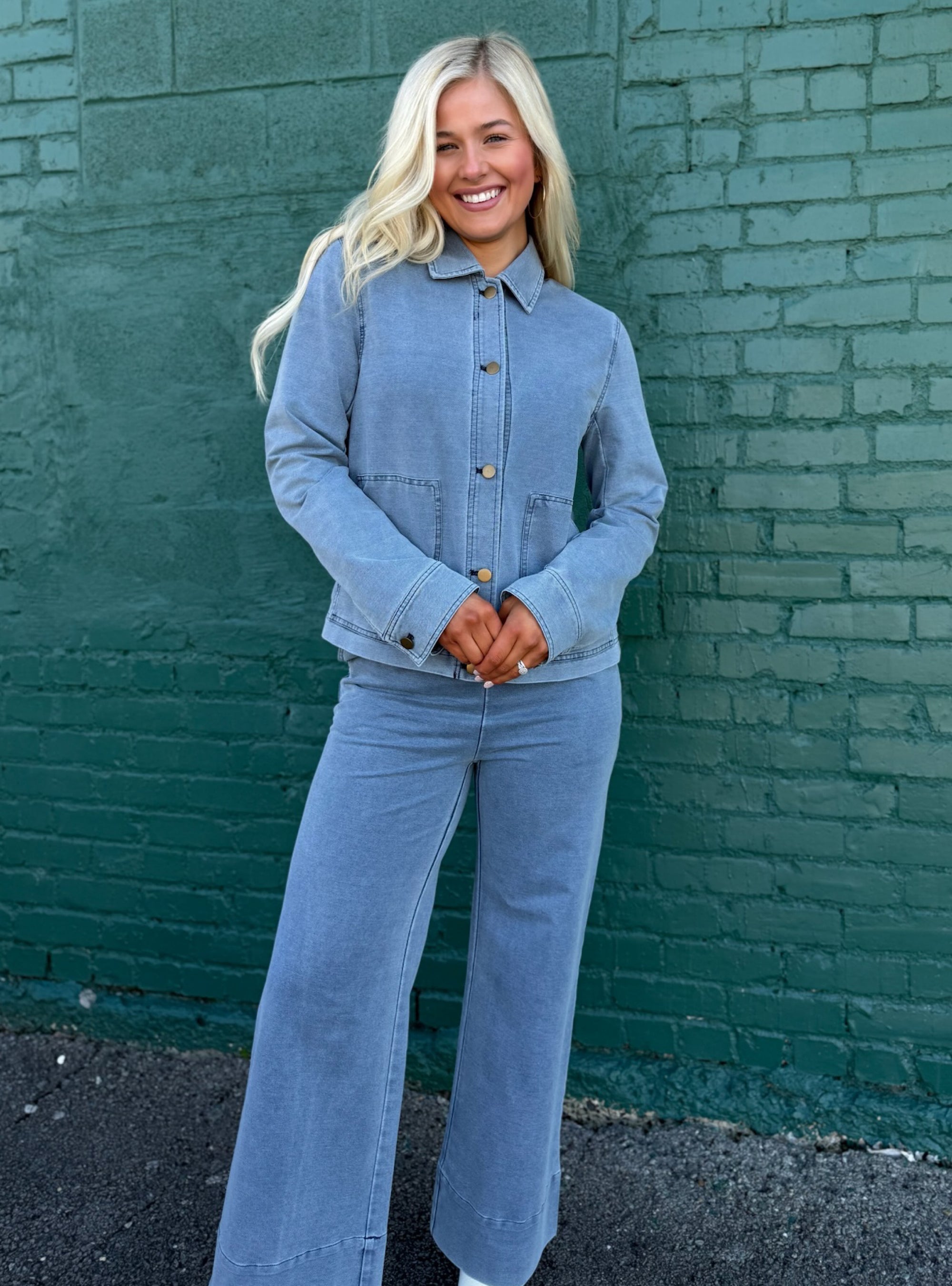 All Day Comfort Denim Button Jacket