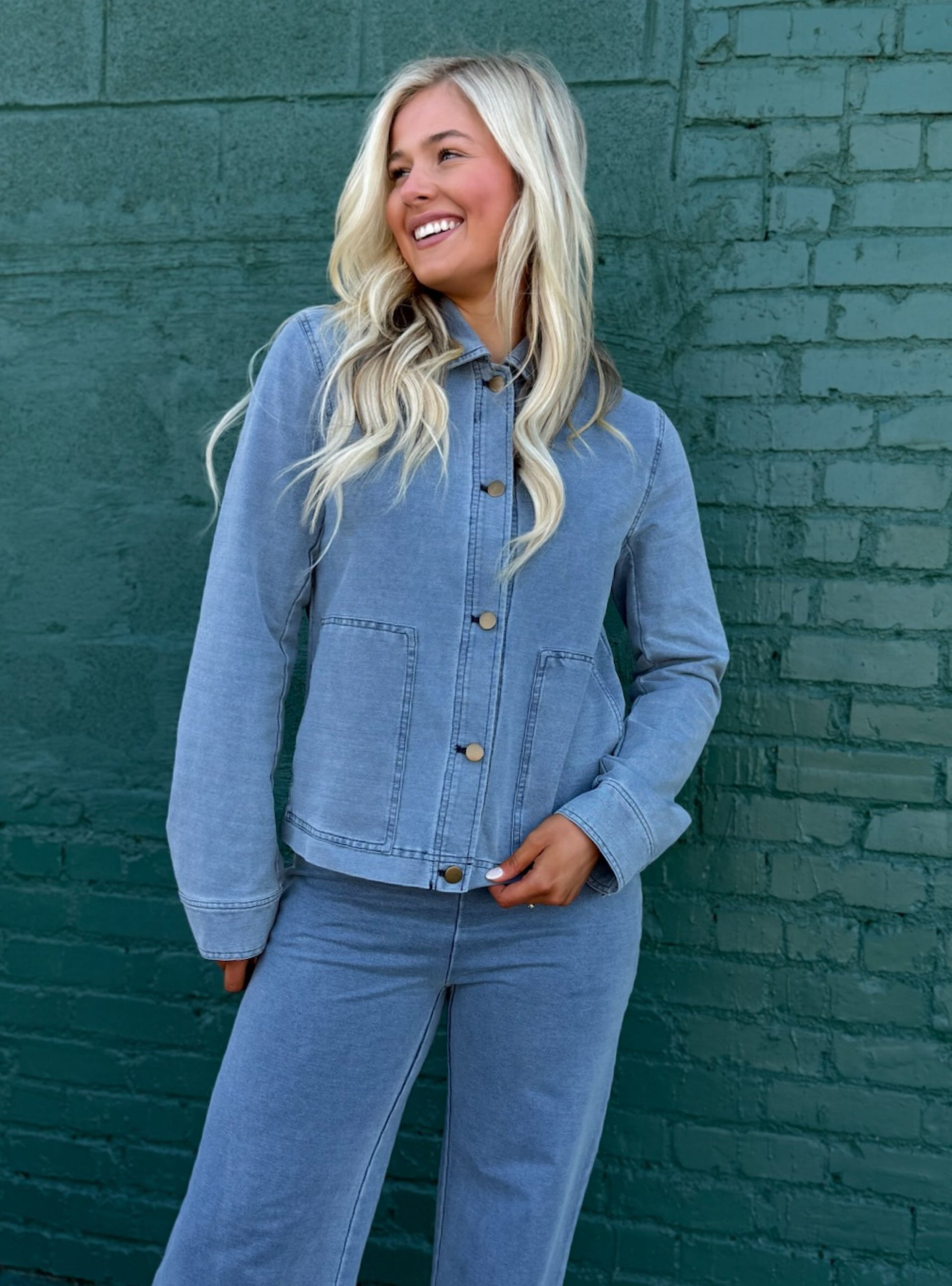 All Day Comfort Denim Button Jacket