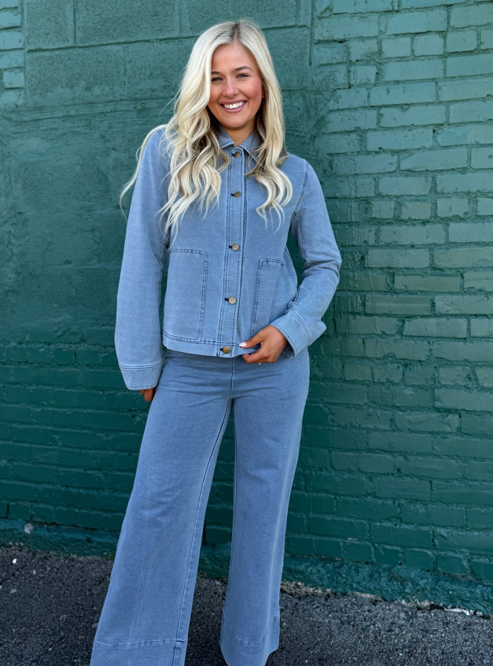All Day Comfort Denim Button Jacket