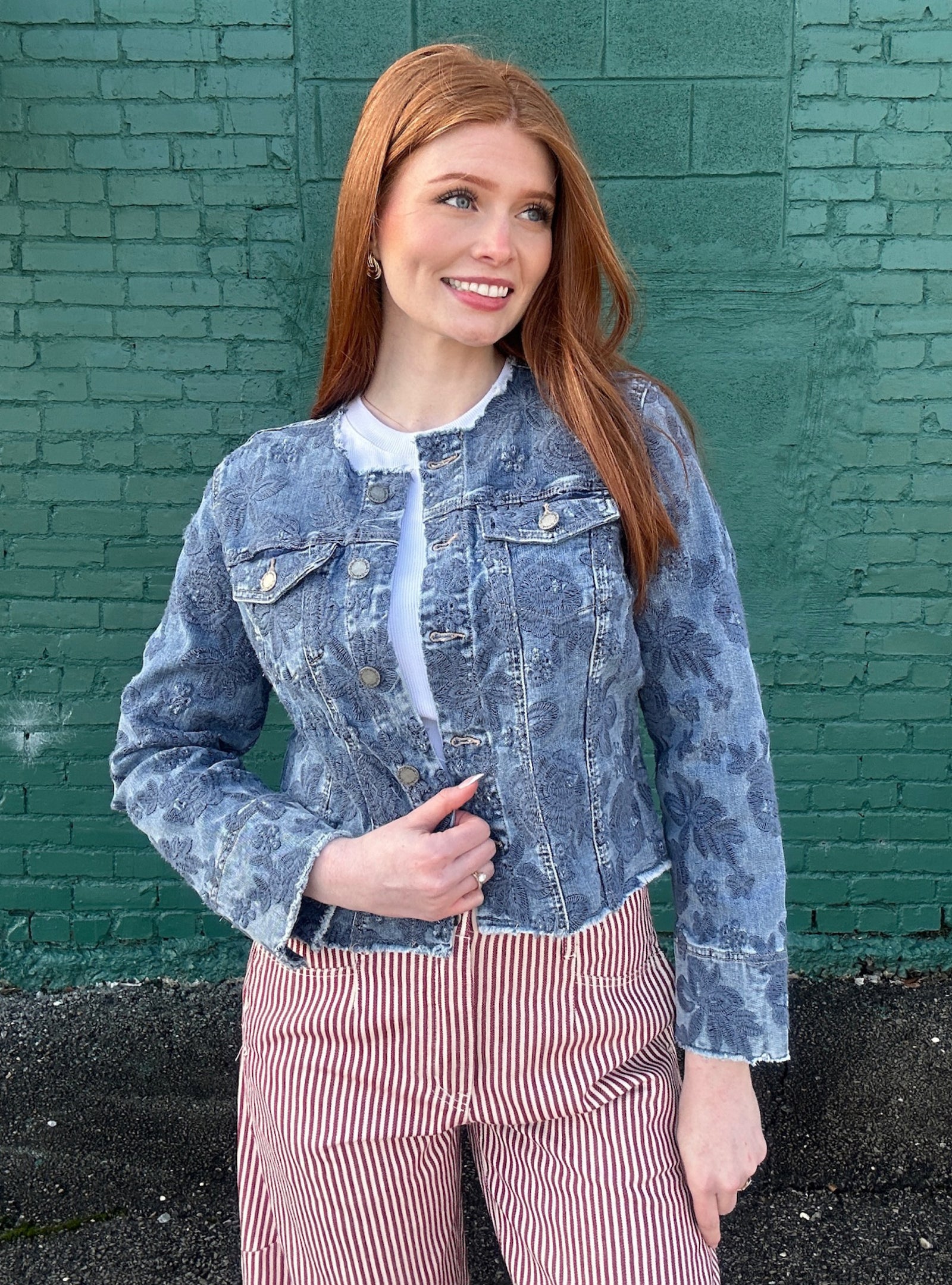 Charlie B Eyelet Stretch Denim Jacket