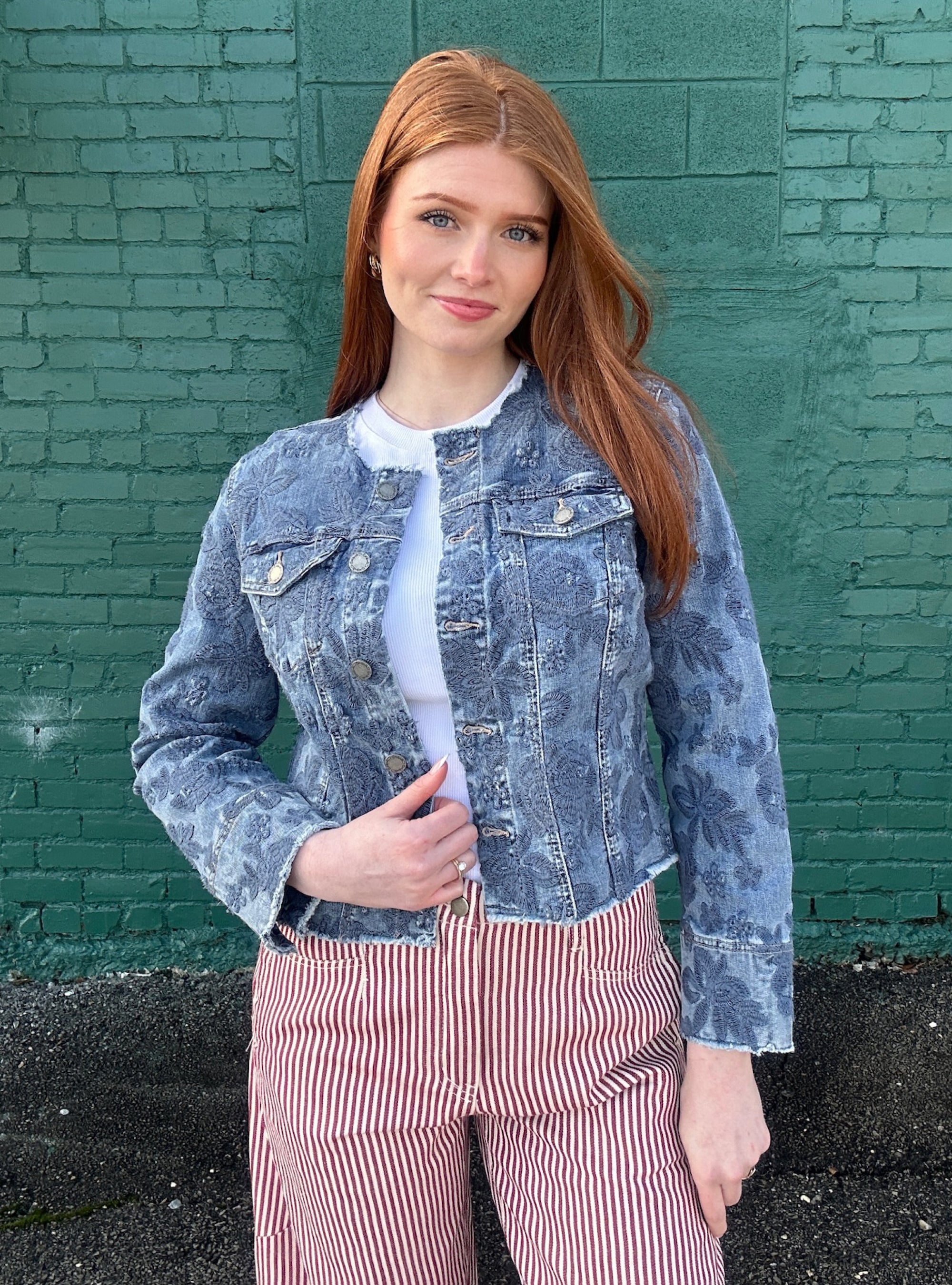 Charlie B Eyelet Stretch Denim Jacket