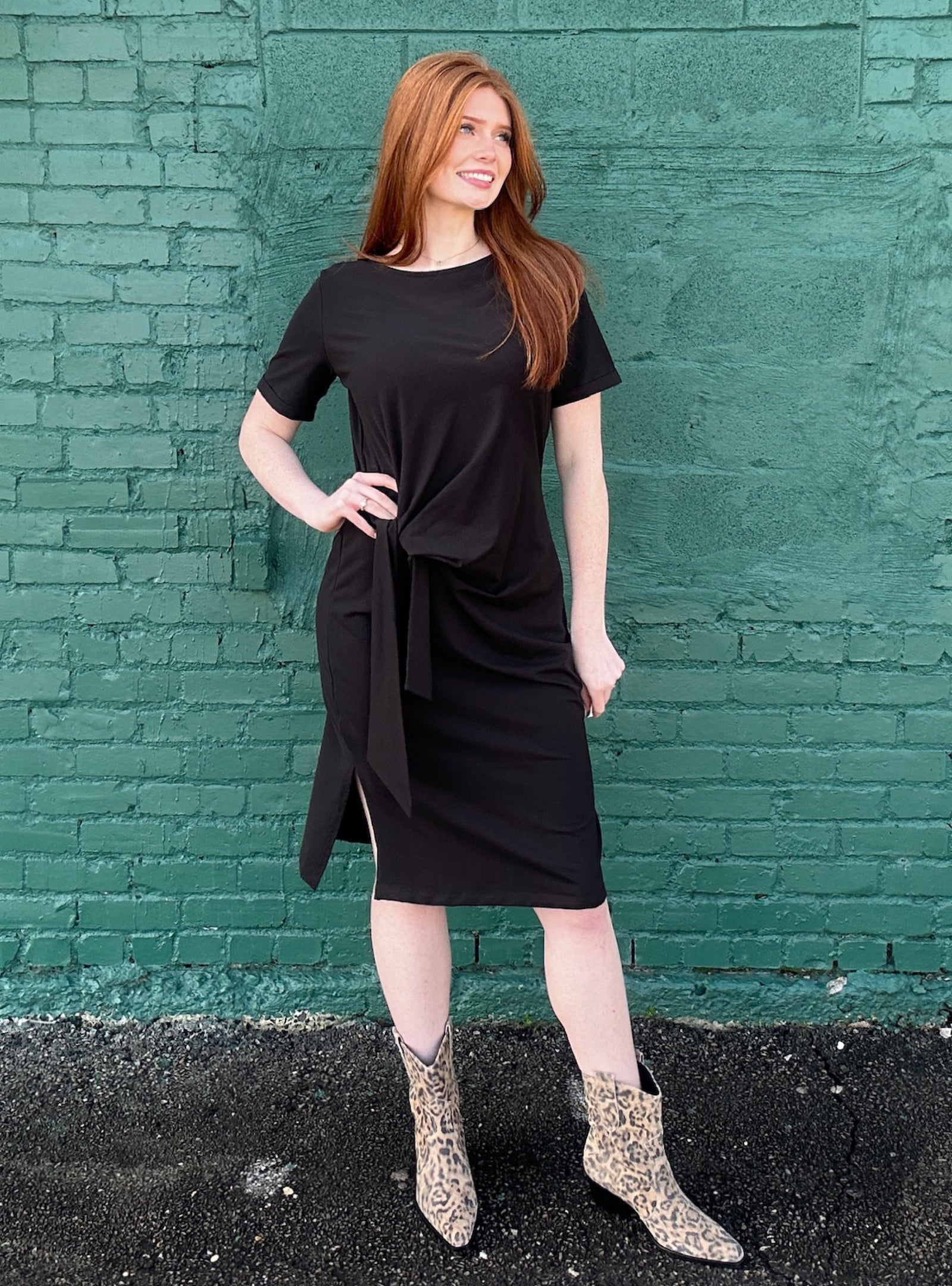 Charlie B Boat Neck Dress With Tie