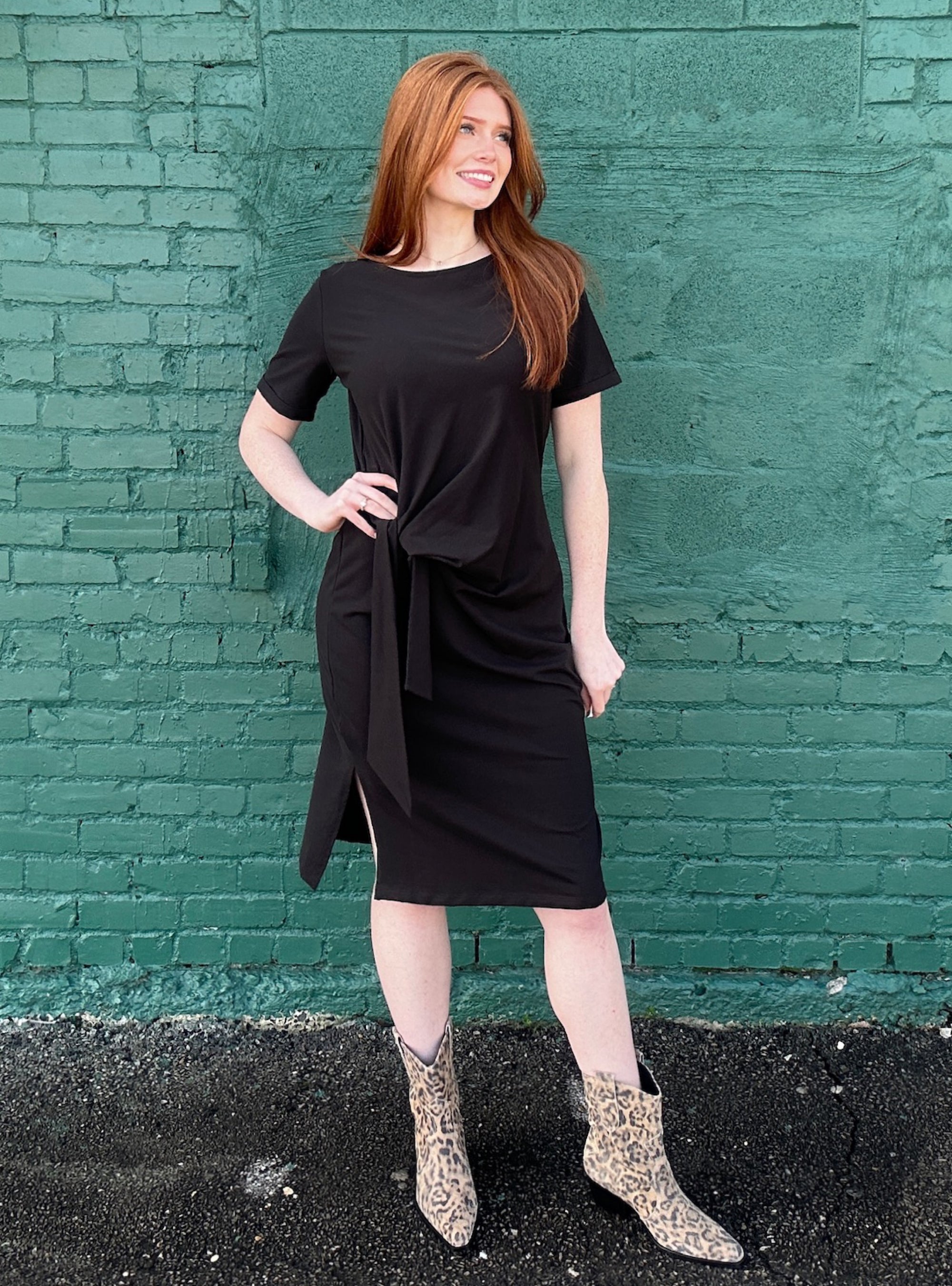 Charlie B Boat Neck Dress With Tie