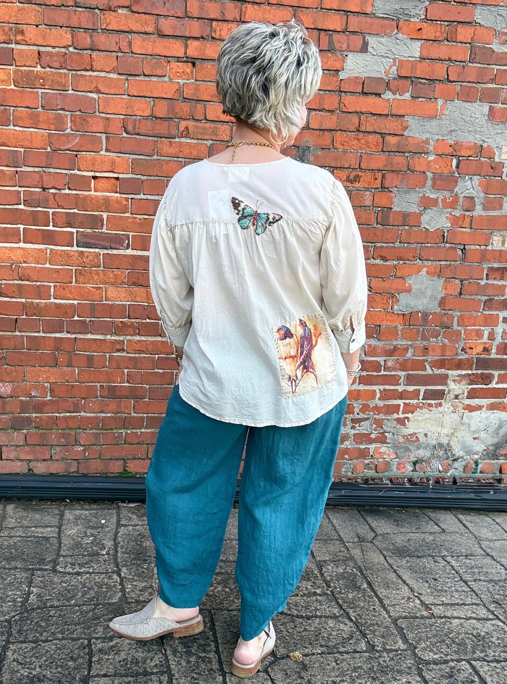 Paper Lace Cream Butterfly Design Top