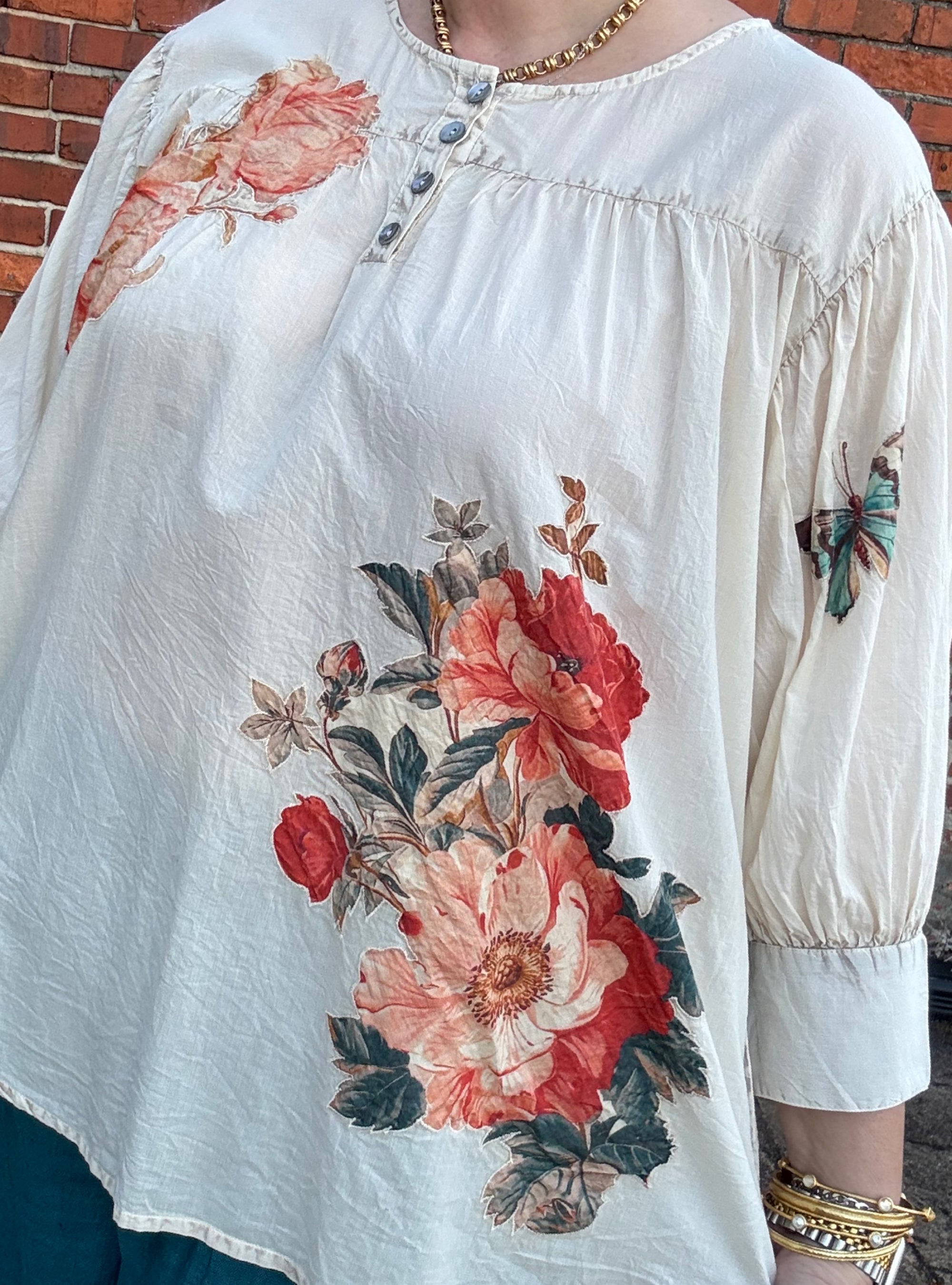Paper Lace Cream Butterfly Design Top