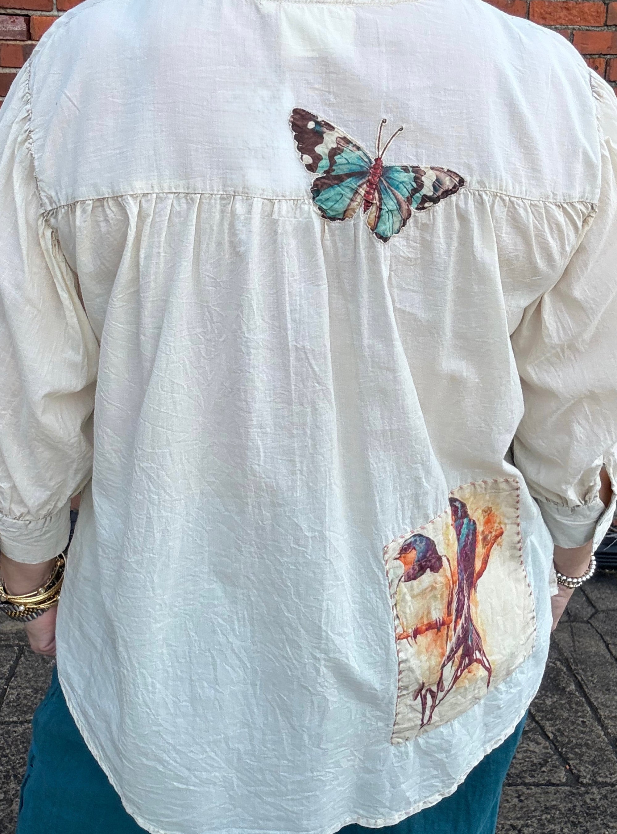 Paper Lace Cream Butterfly Design Top