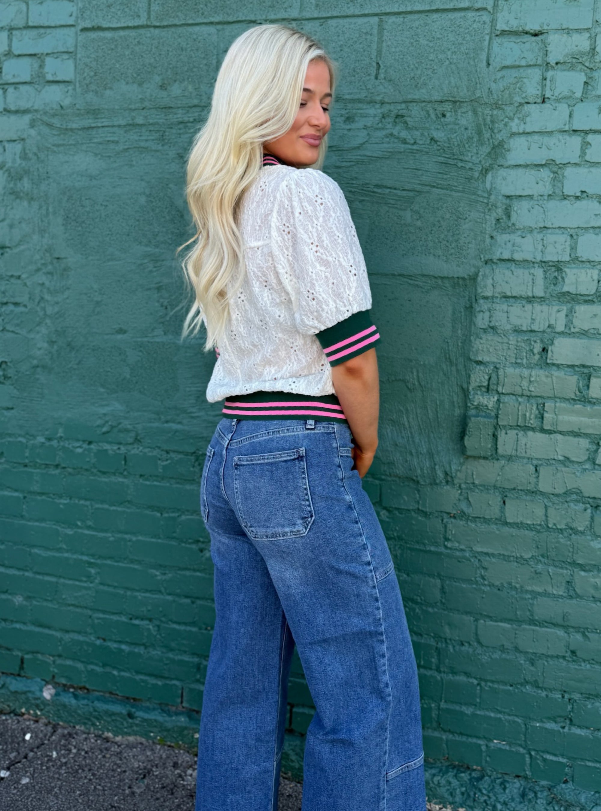 Preppy With An Eyelet Twist Top