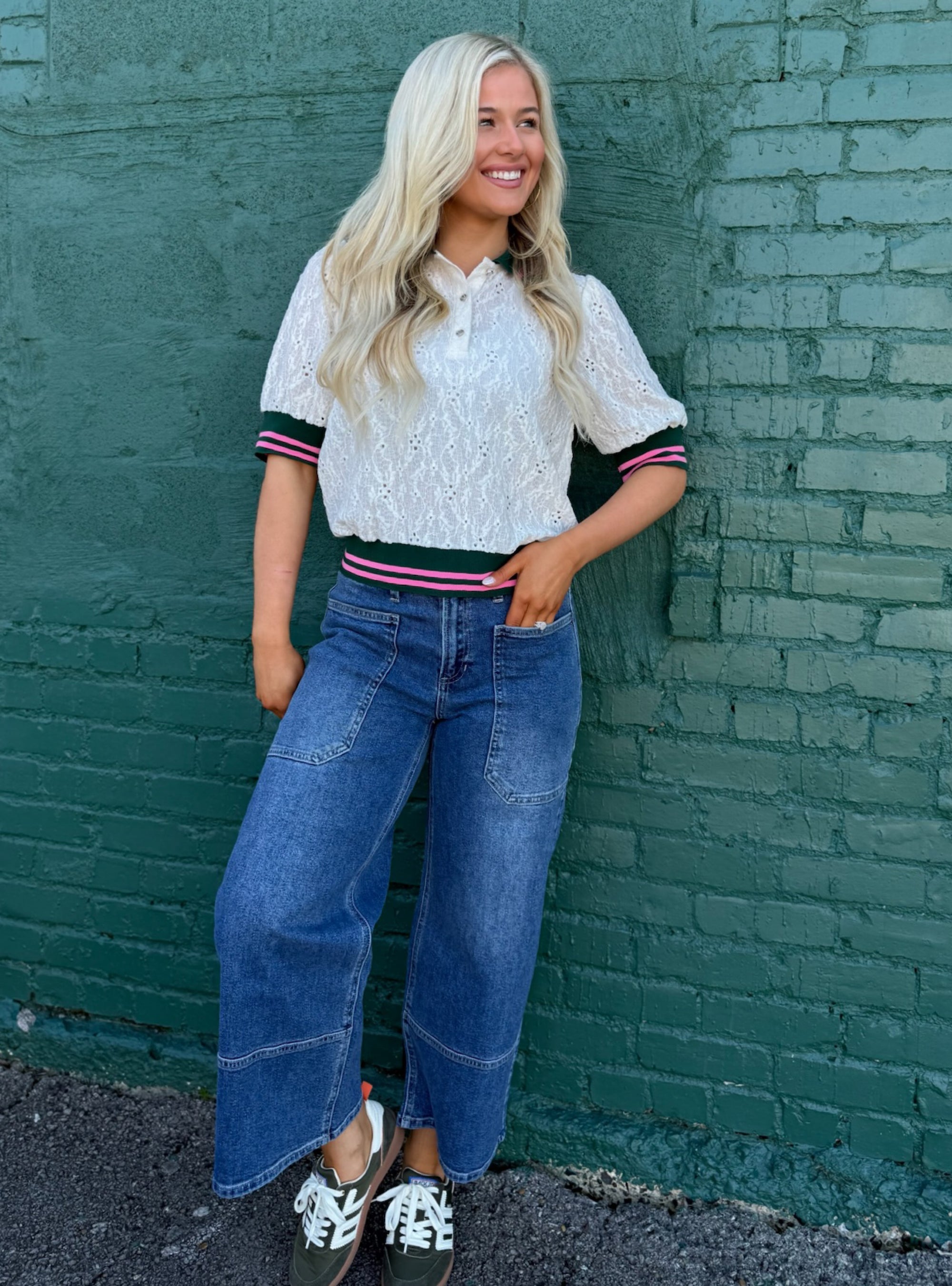 Preppy With An Eyelet Twist Top