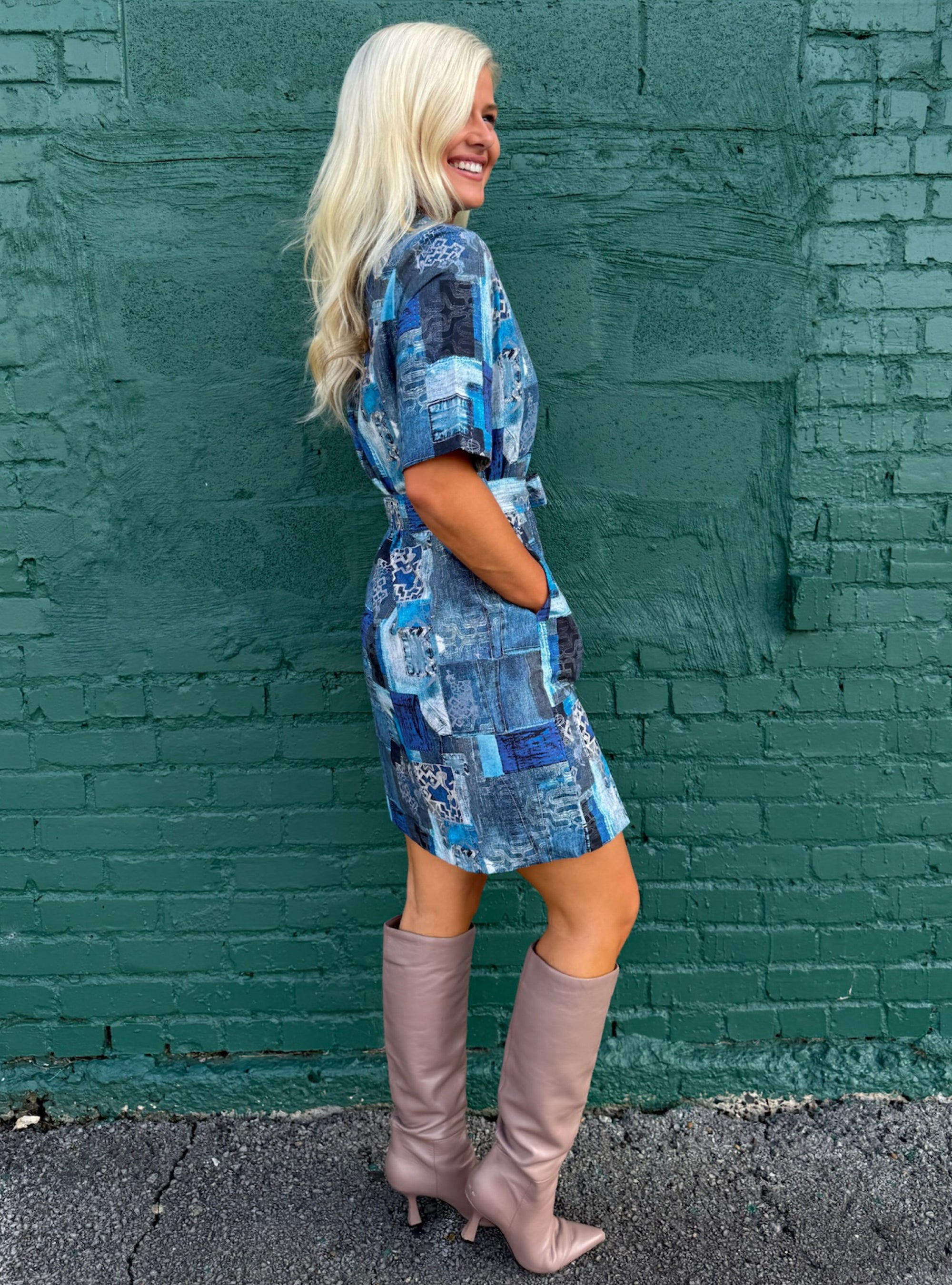 APNY Denim Multi Patchwork Dress