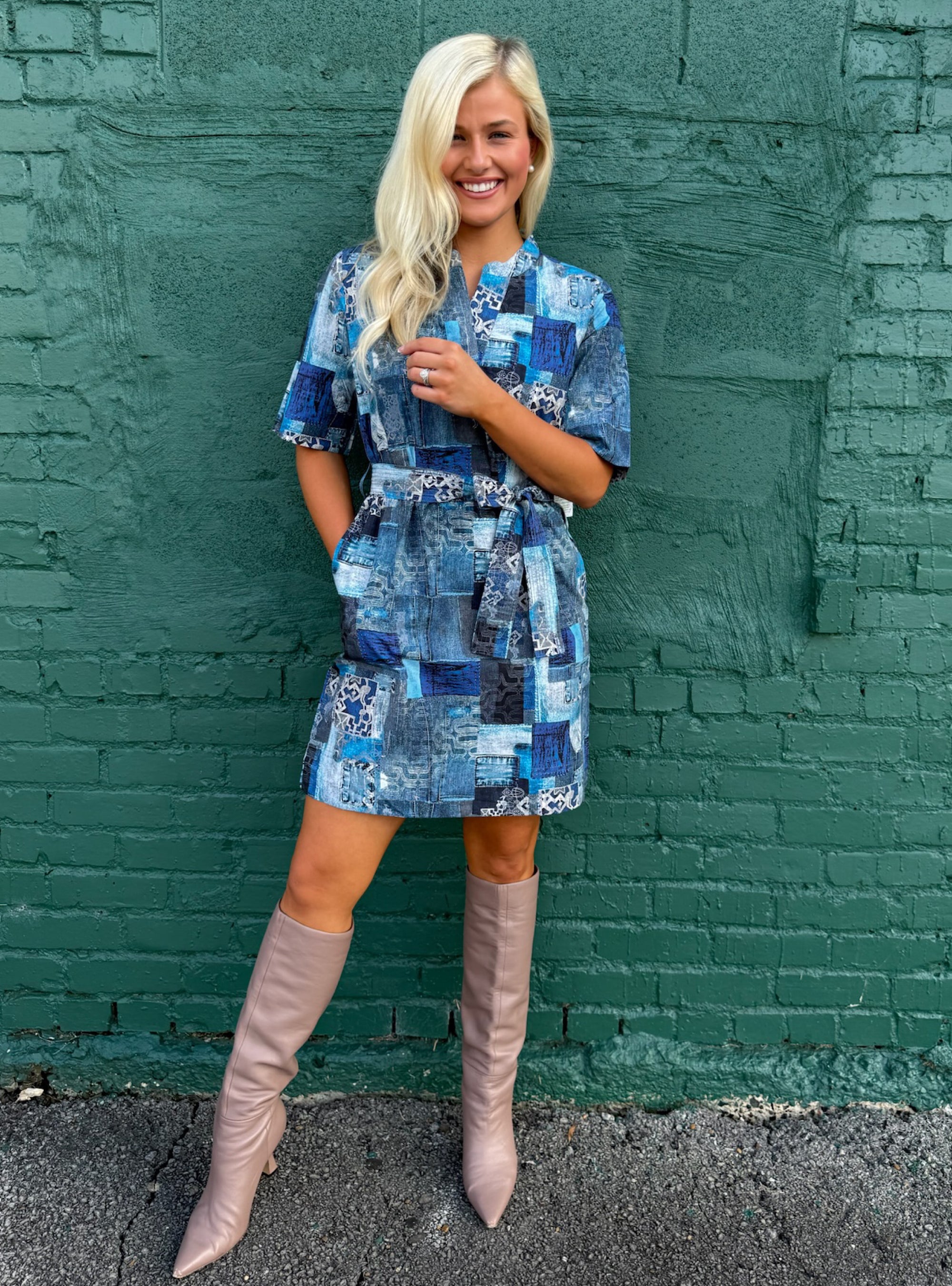 APNY Denim Multi Patchwork Dress
