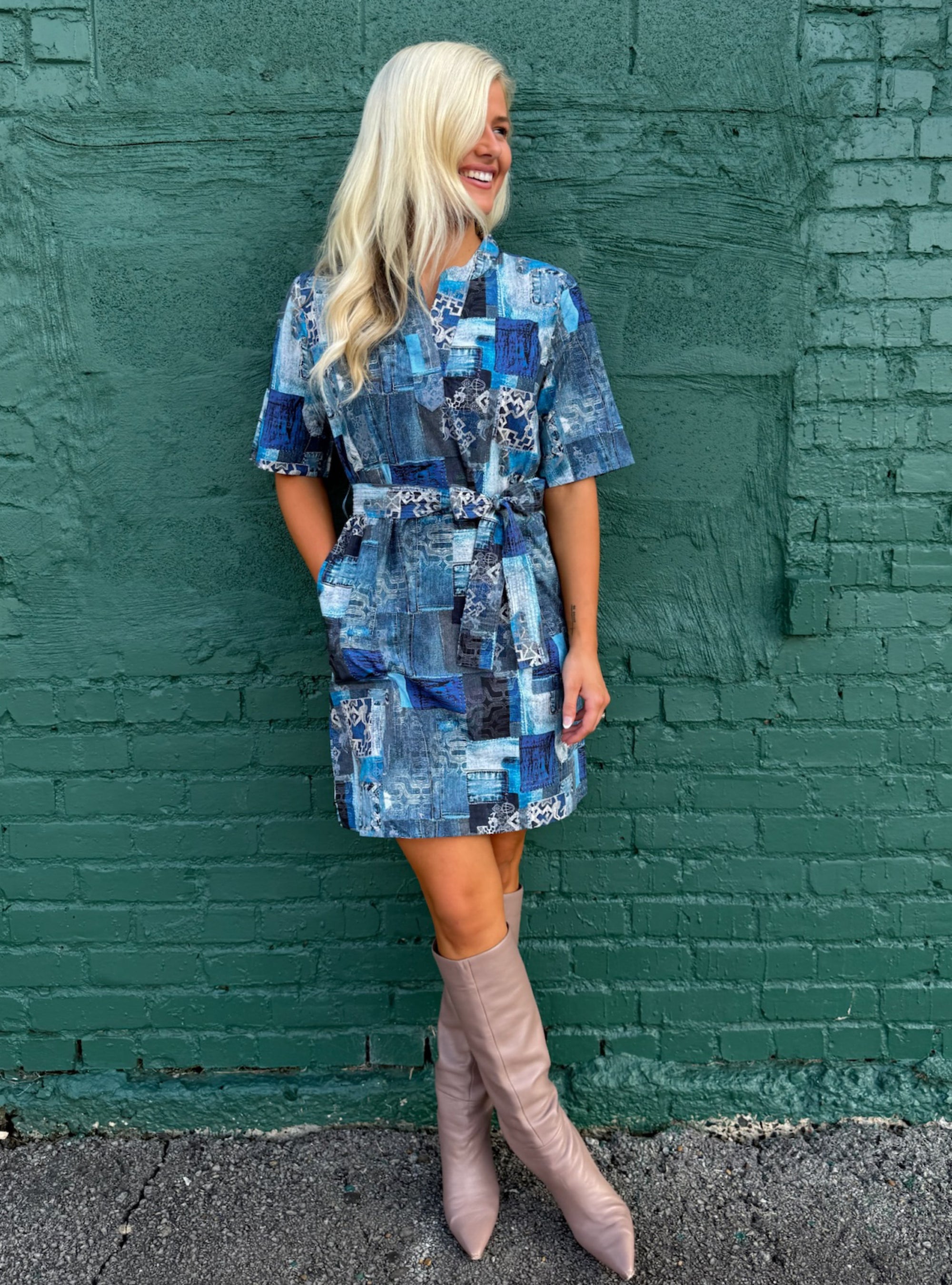 APNY Denim Multi Patchwork Dress