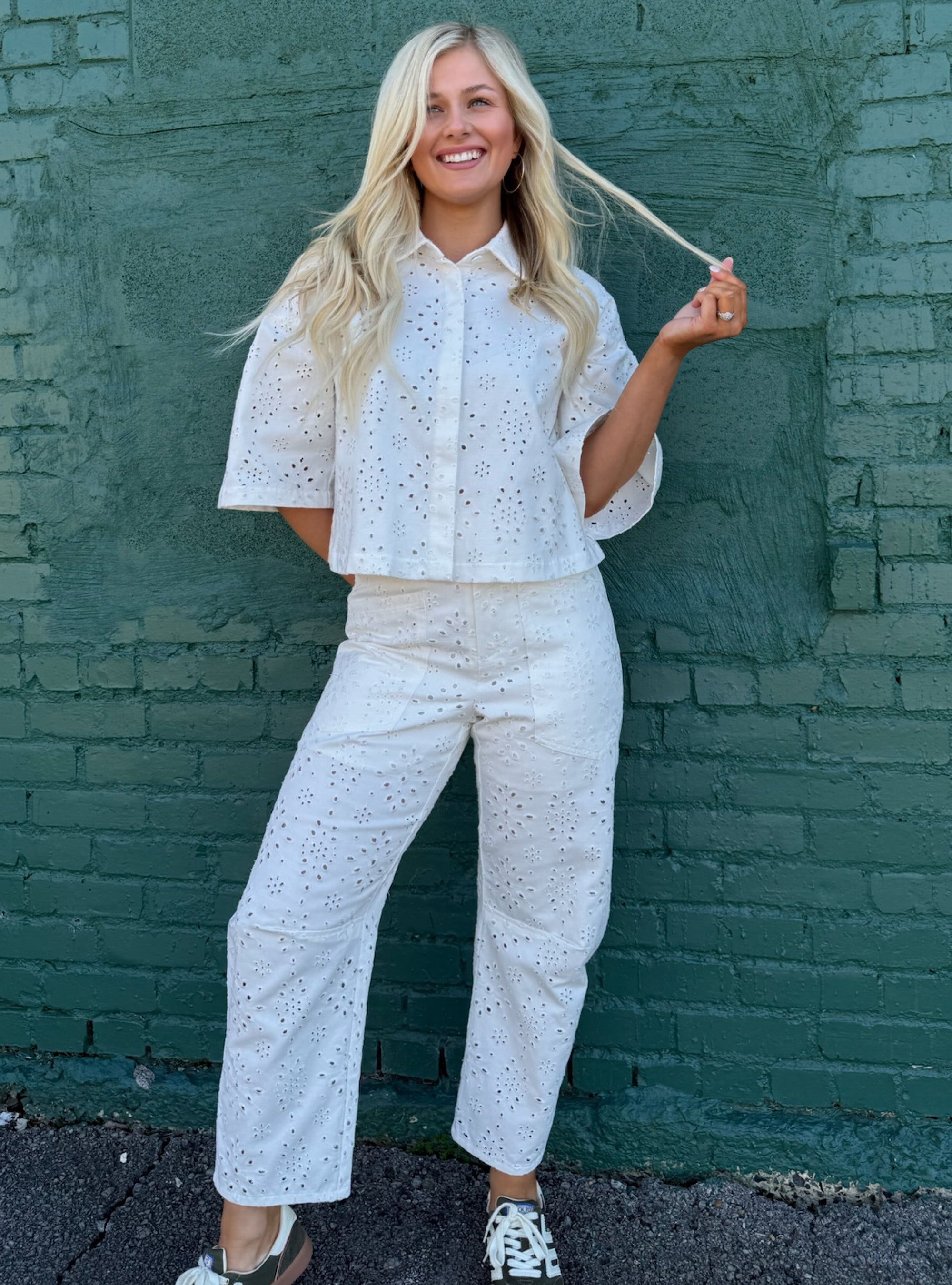 Eyelet Be Known Barrel Pants