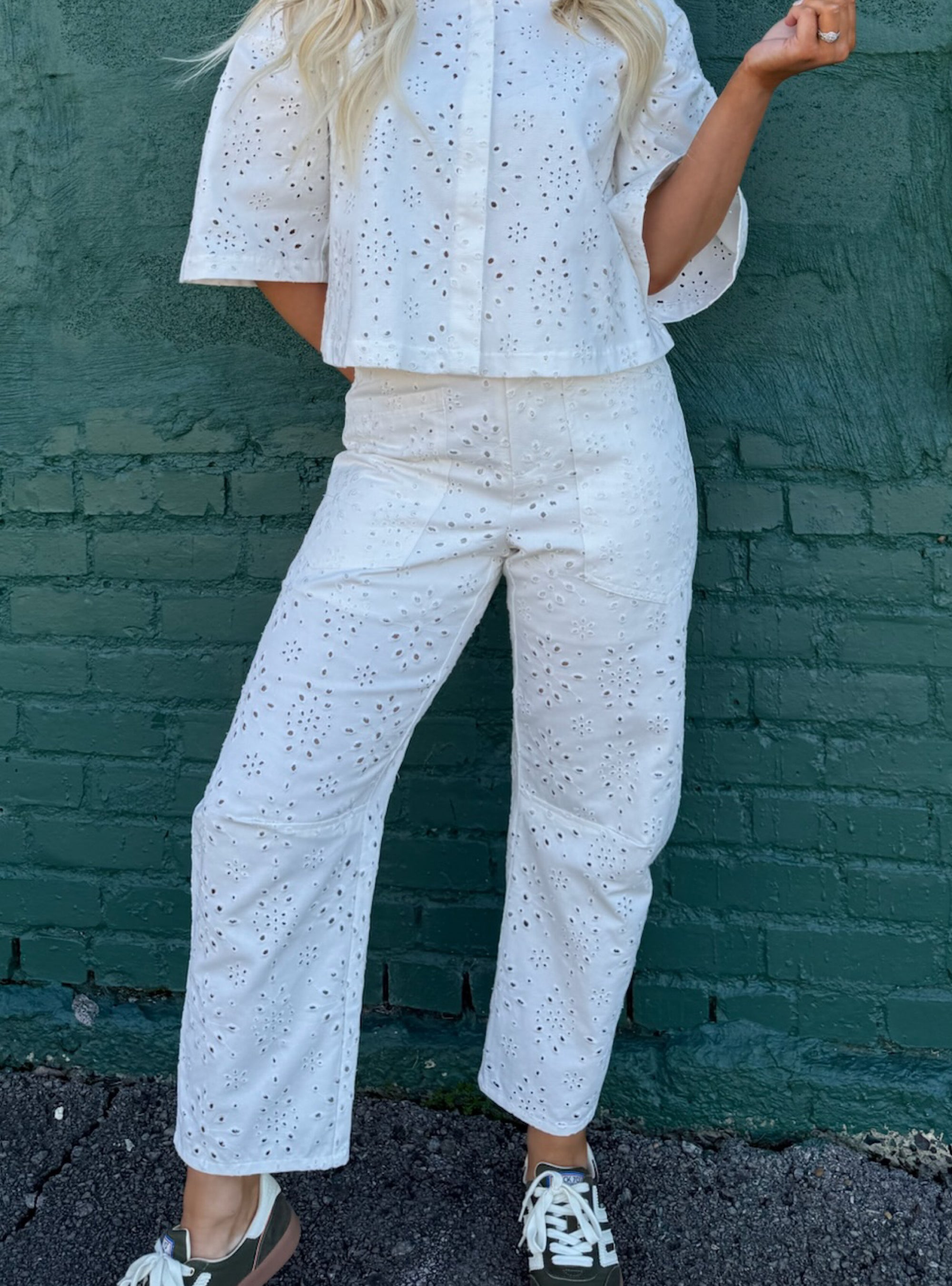 Eyelet Be Known Barrel Pants