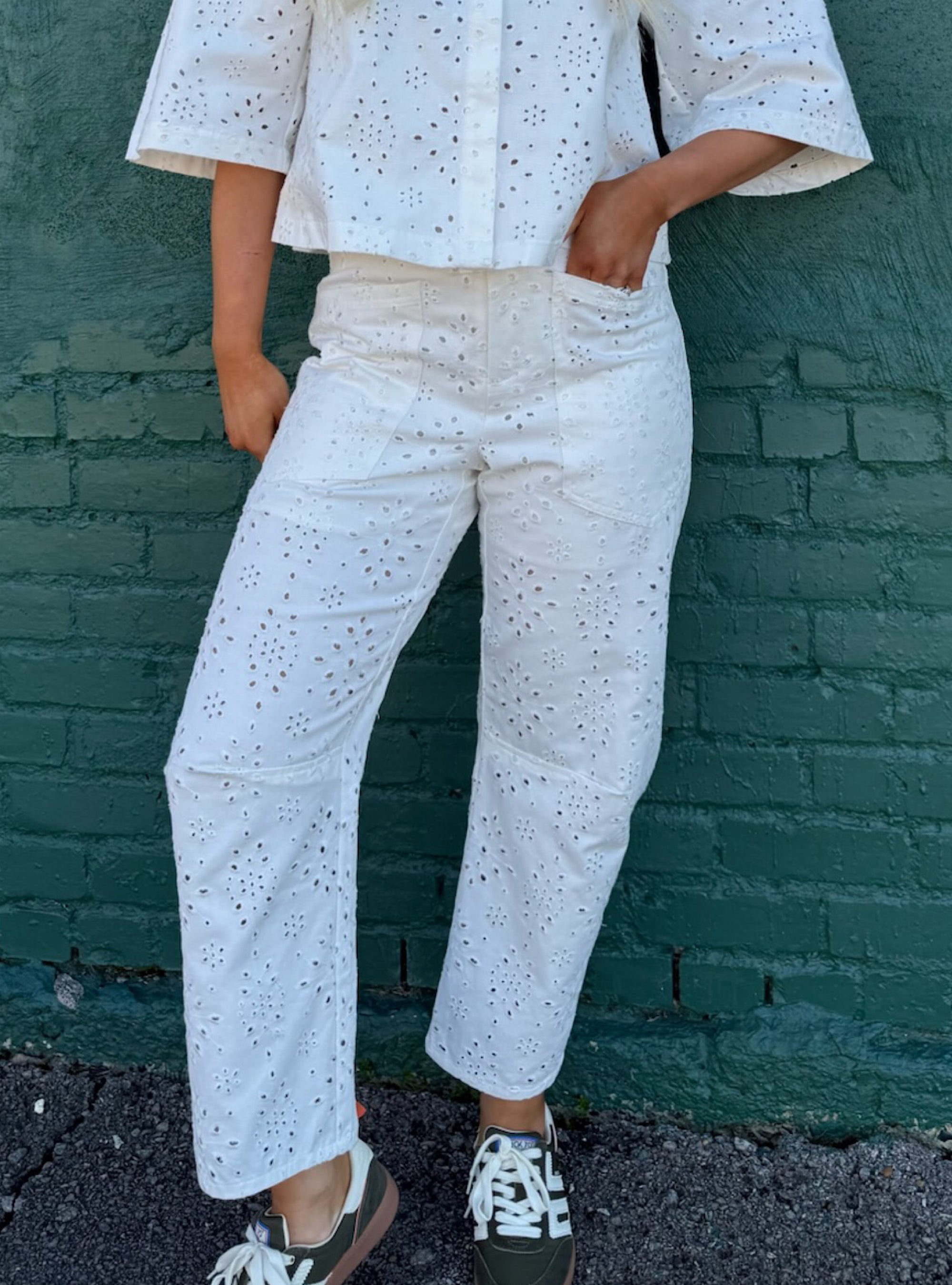 Eyelet Be Known Barrel Pants