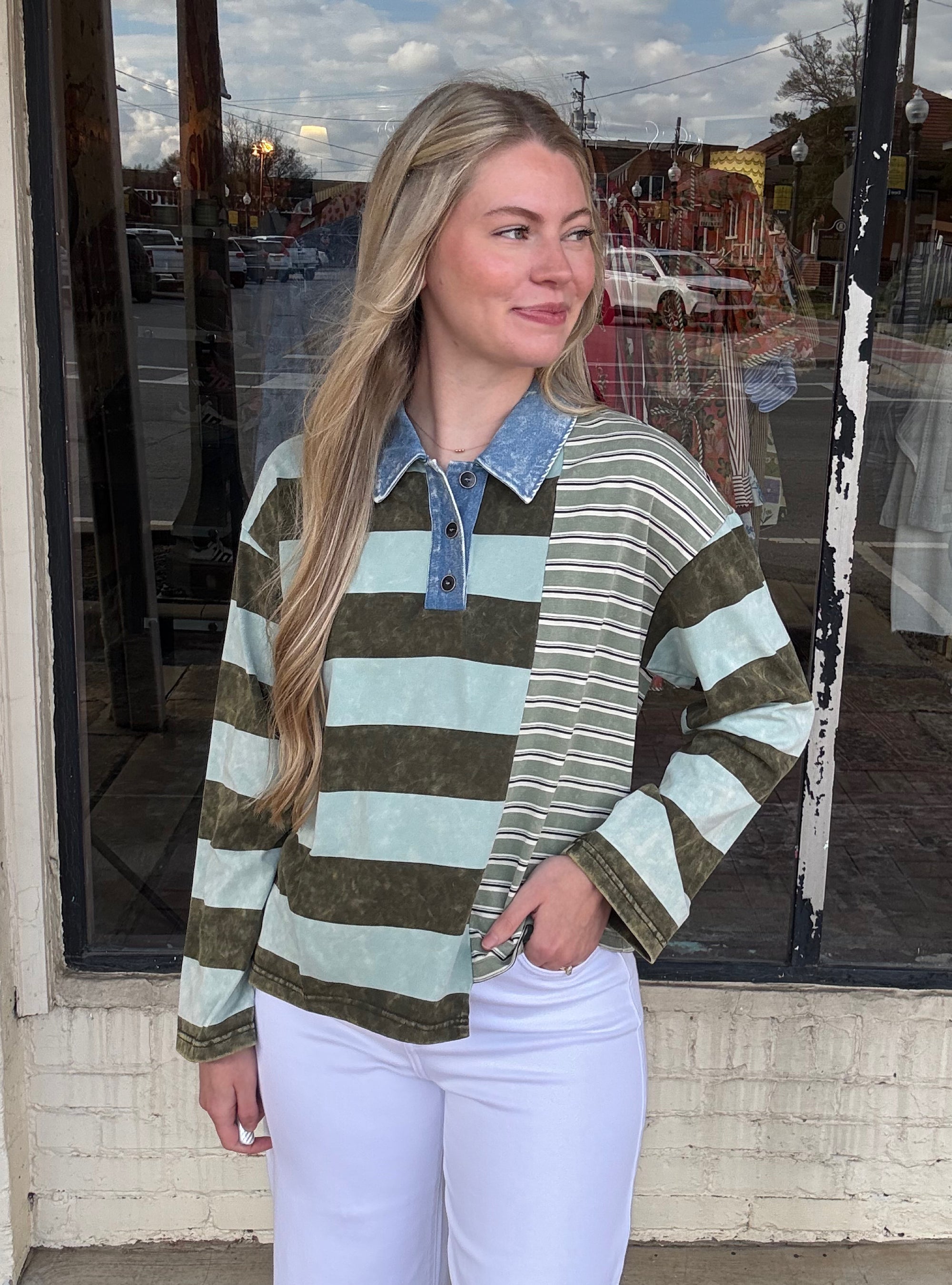 Sage and Stripes Relaxed Fit Polo