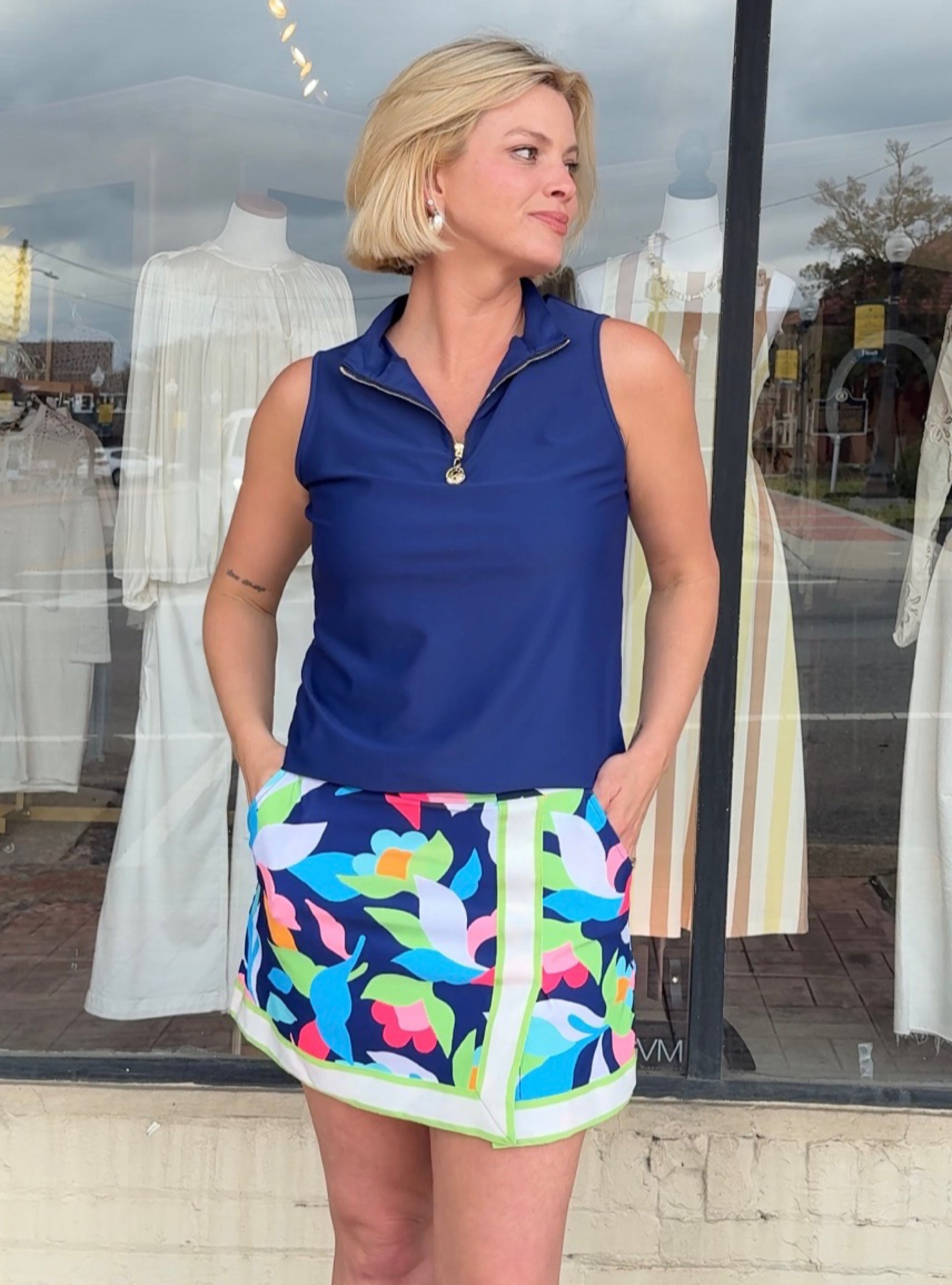 Closet MVP Navy Athleisure Zip Front Tank