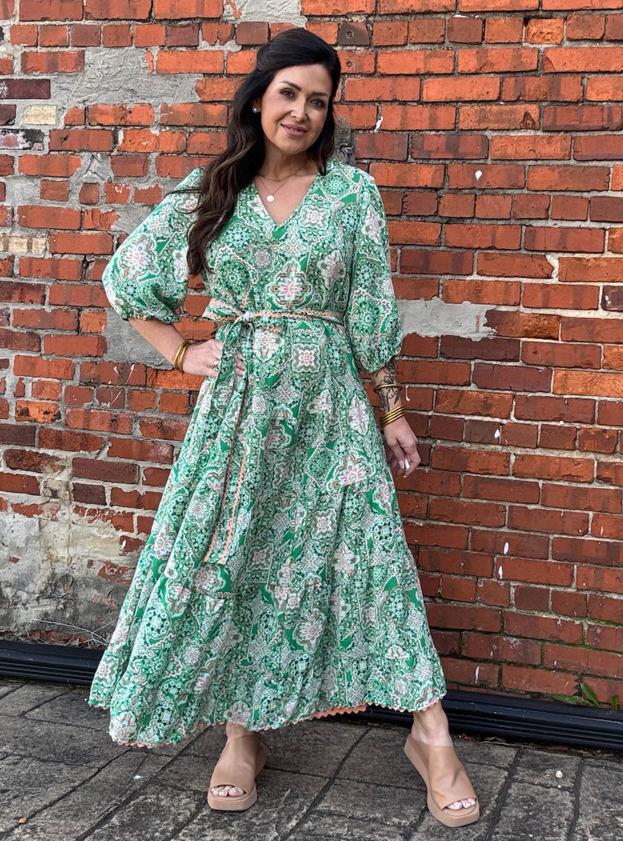 Uncle Frank Green Tiered Midi Dress