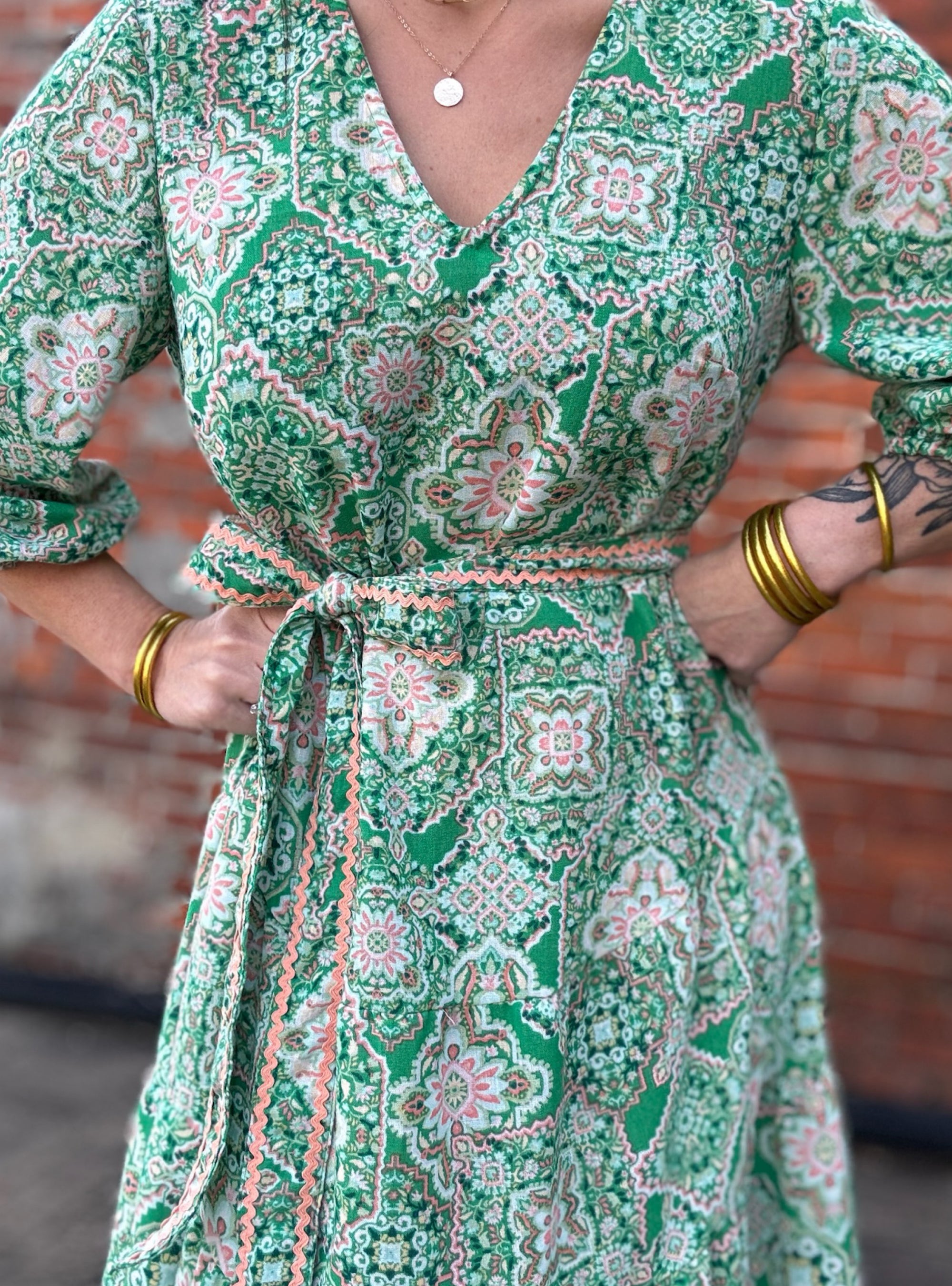 Uncle Frank Green Tiered Midi Dress