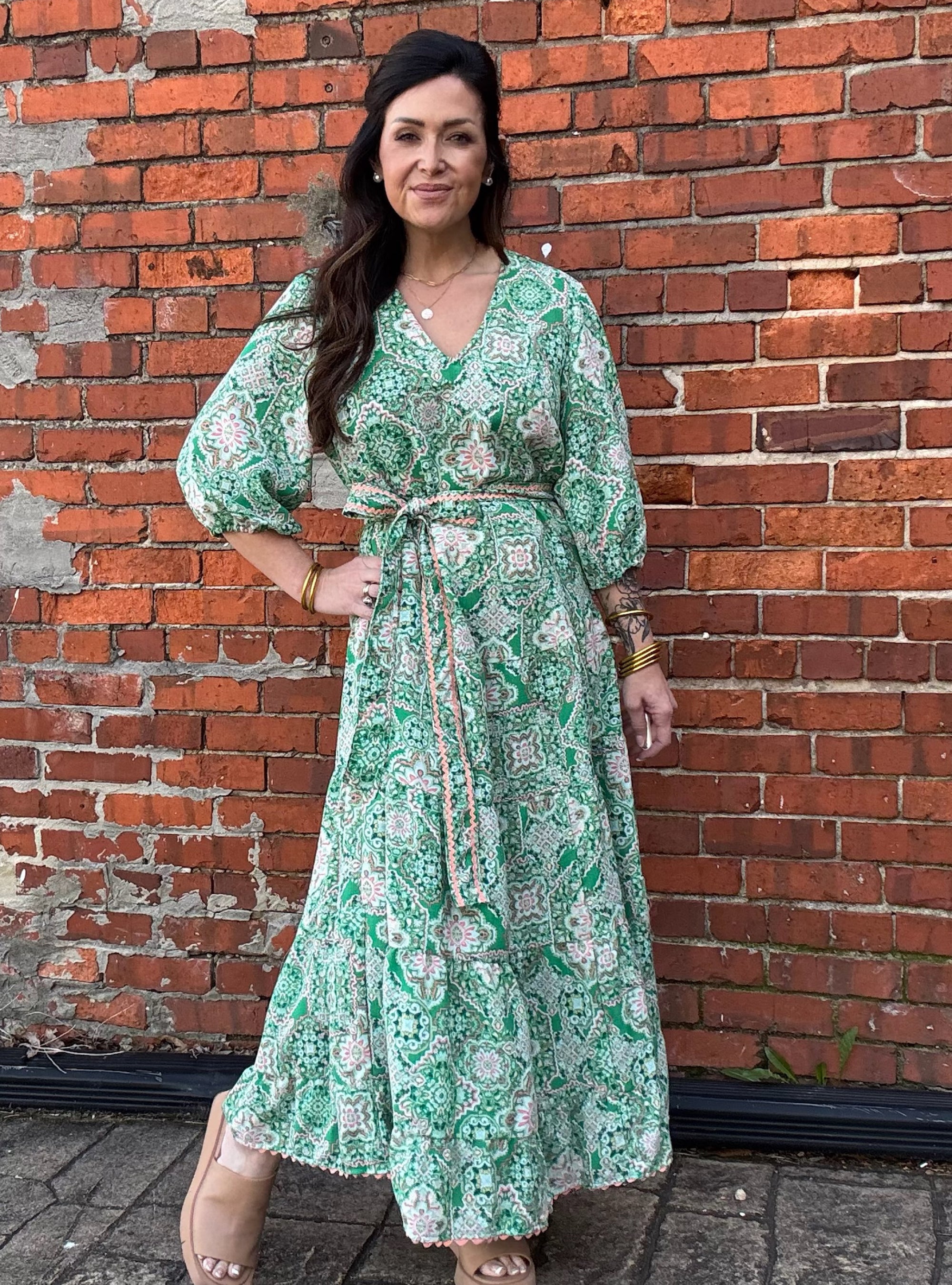 Uncle Frank Green Tiered Midi Dress