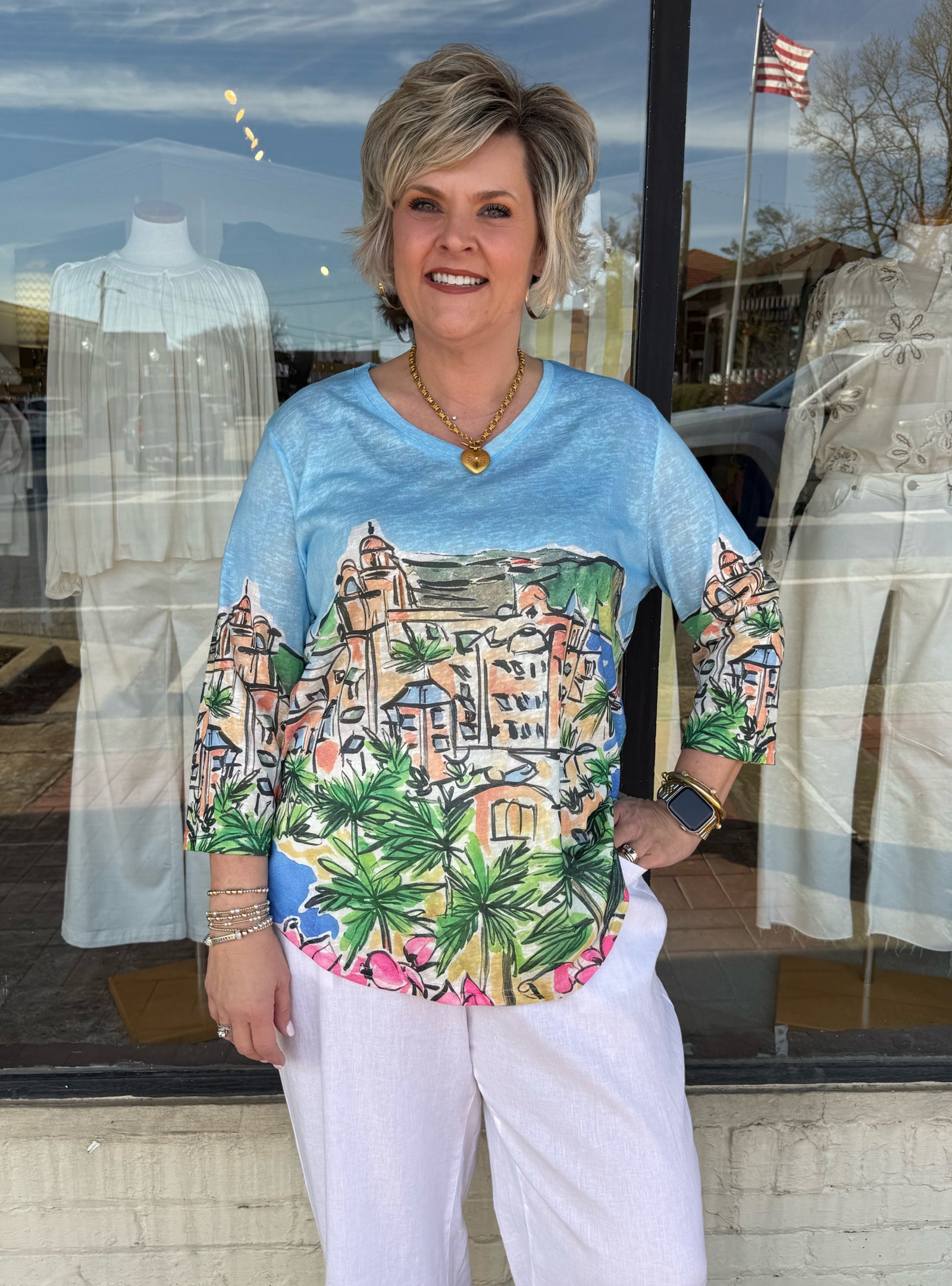 Shana Apparel 3/4 Sleeve City Scene Top