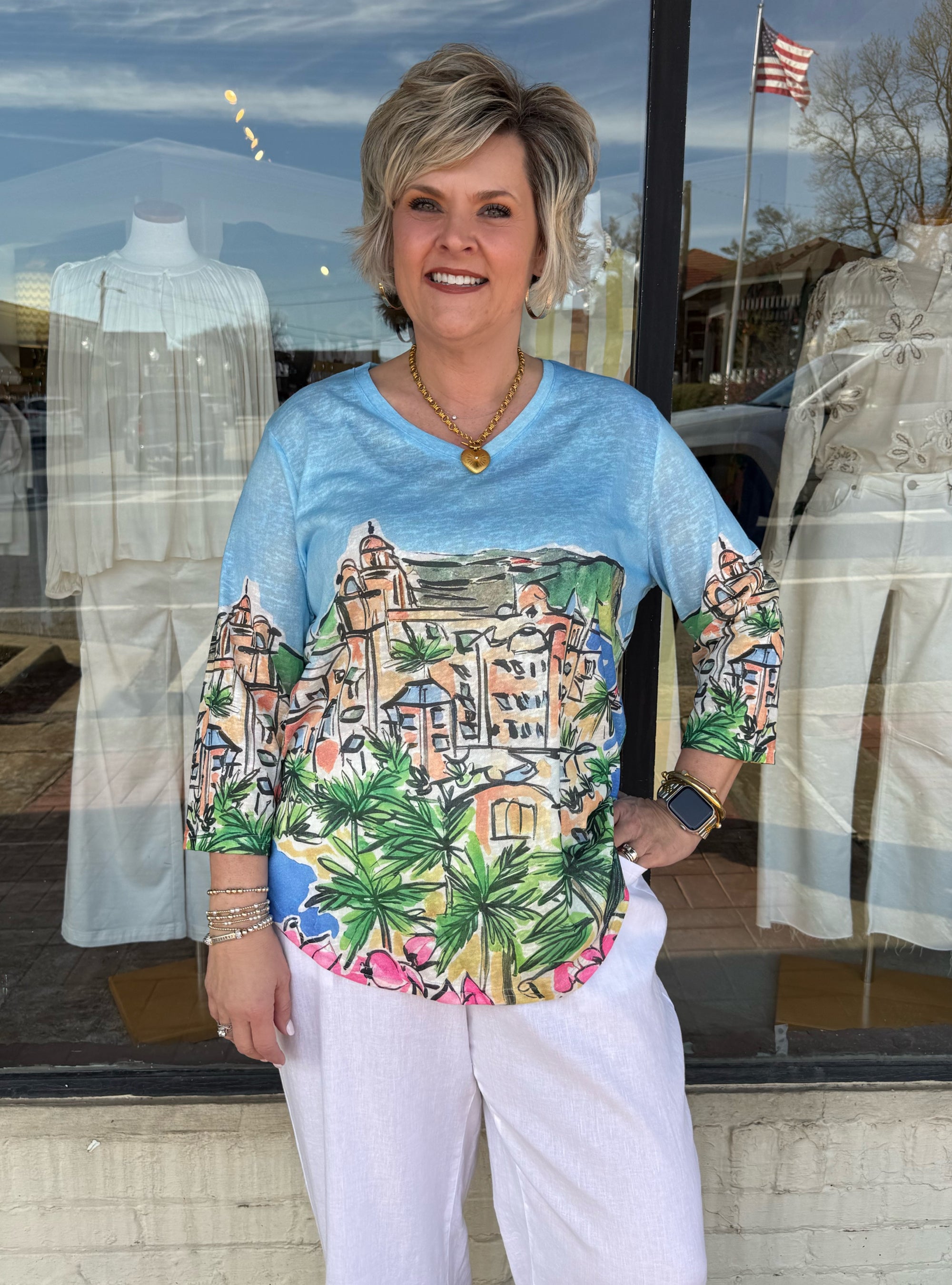 Shana Apparel 3/4 Sleeve City Scene Top