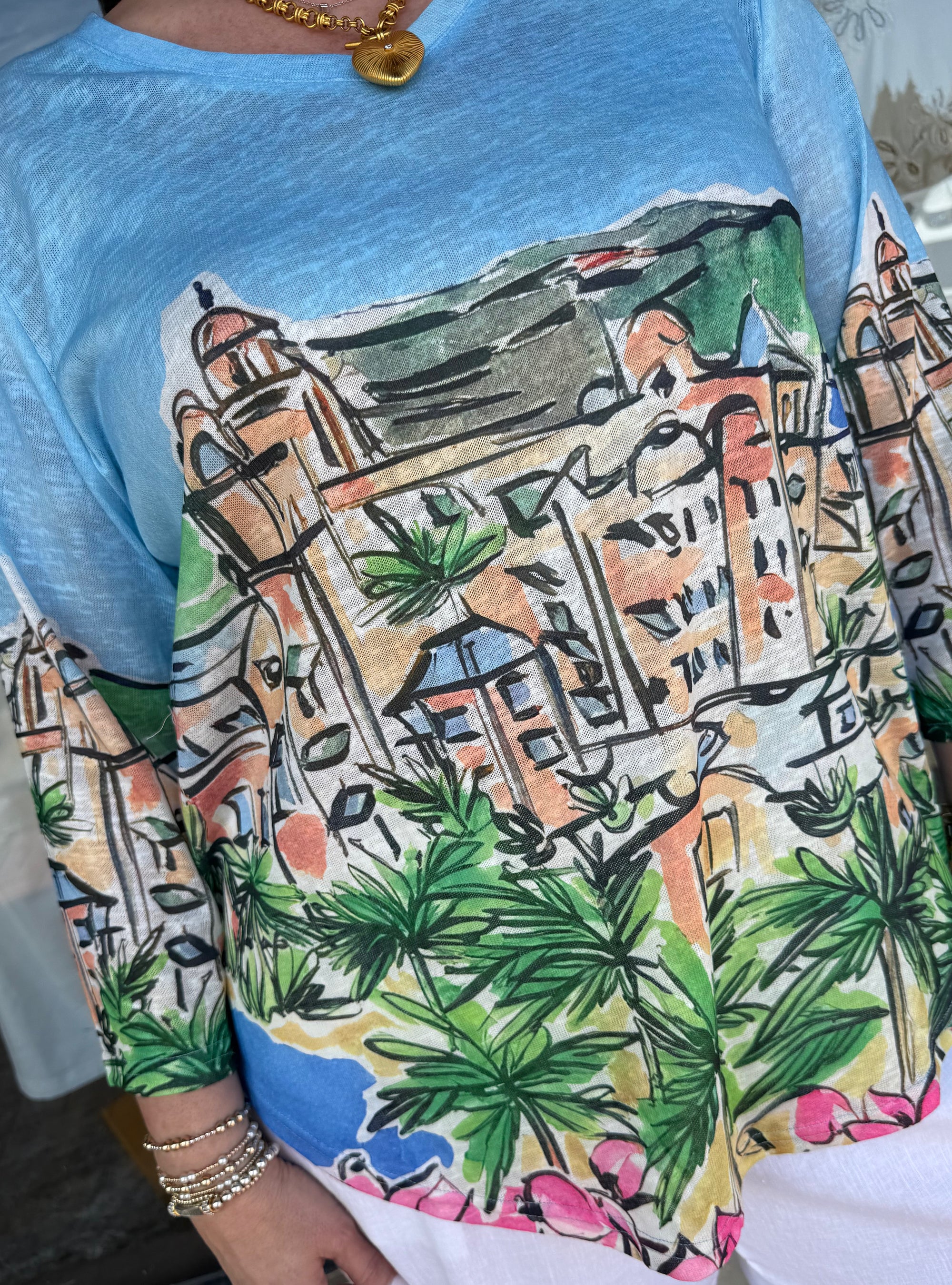 Shana Apparel 3/4 Sleeve City Scene Top