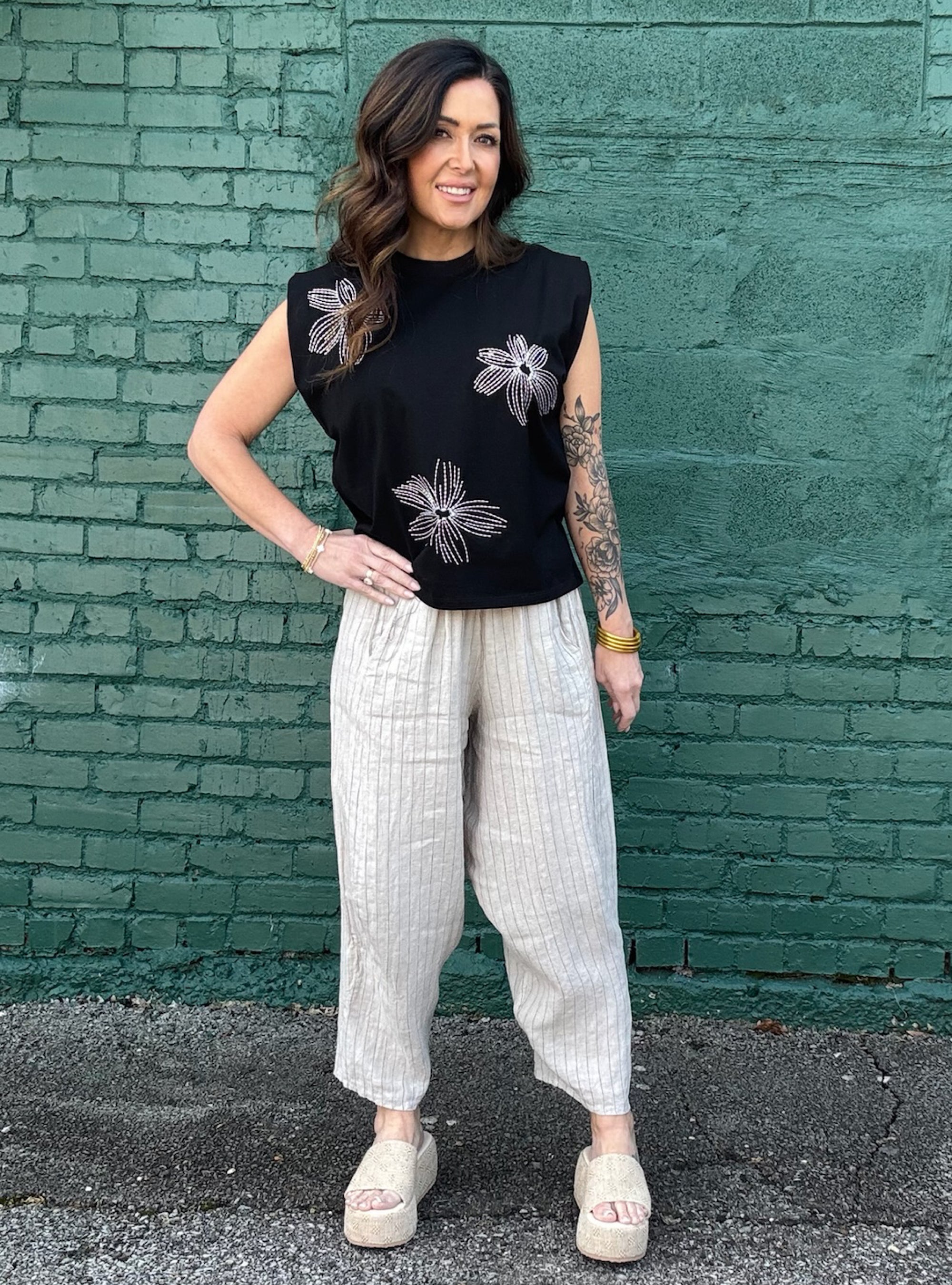 Stitched In Bloom Black Top