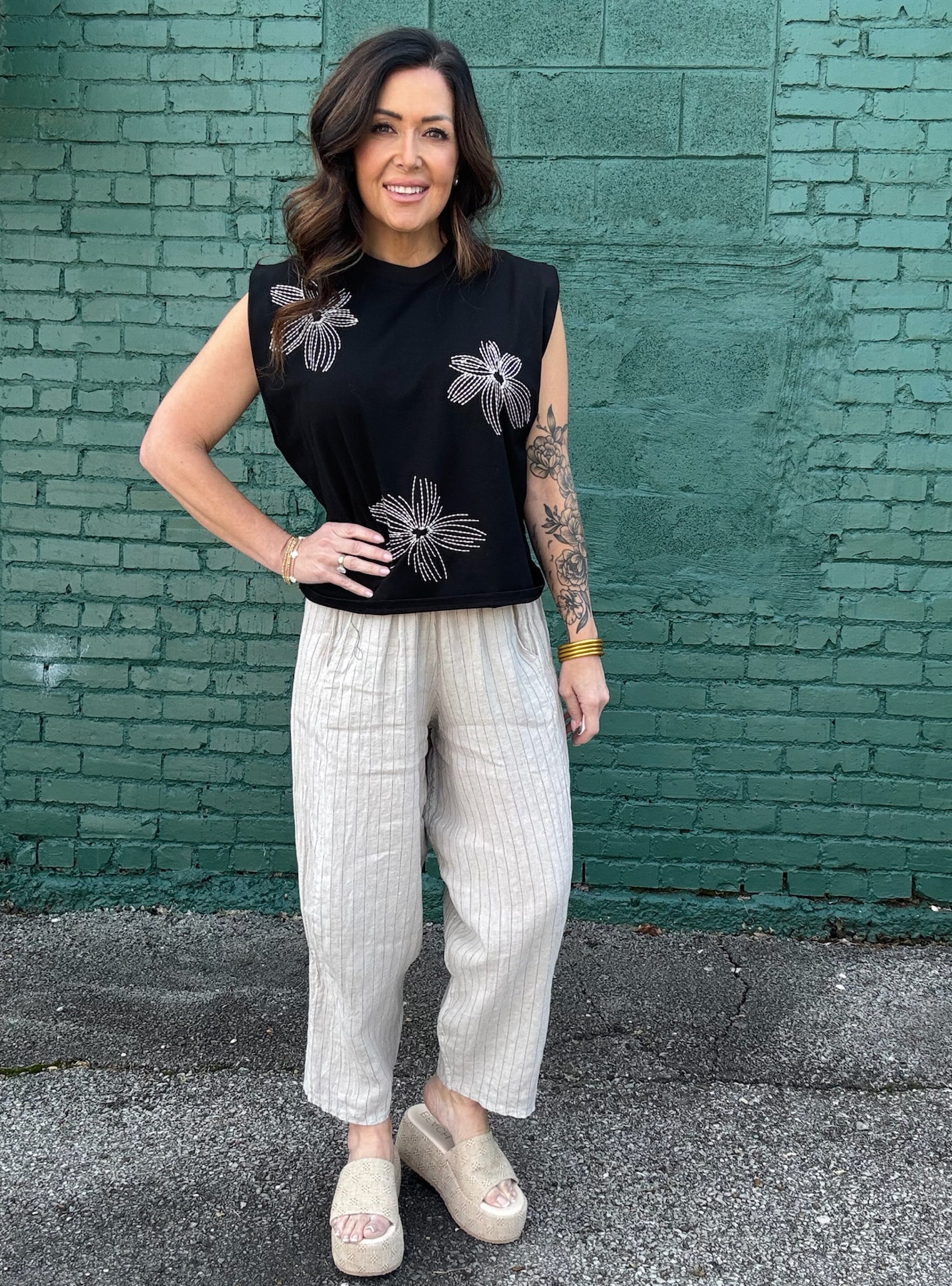 Stitched In Bloom Black Top