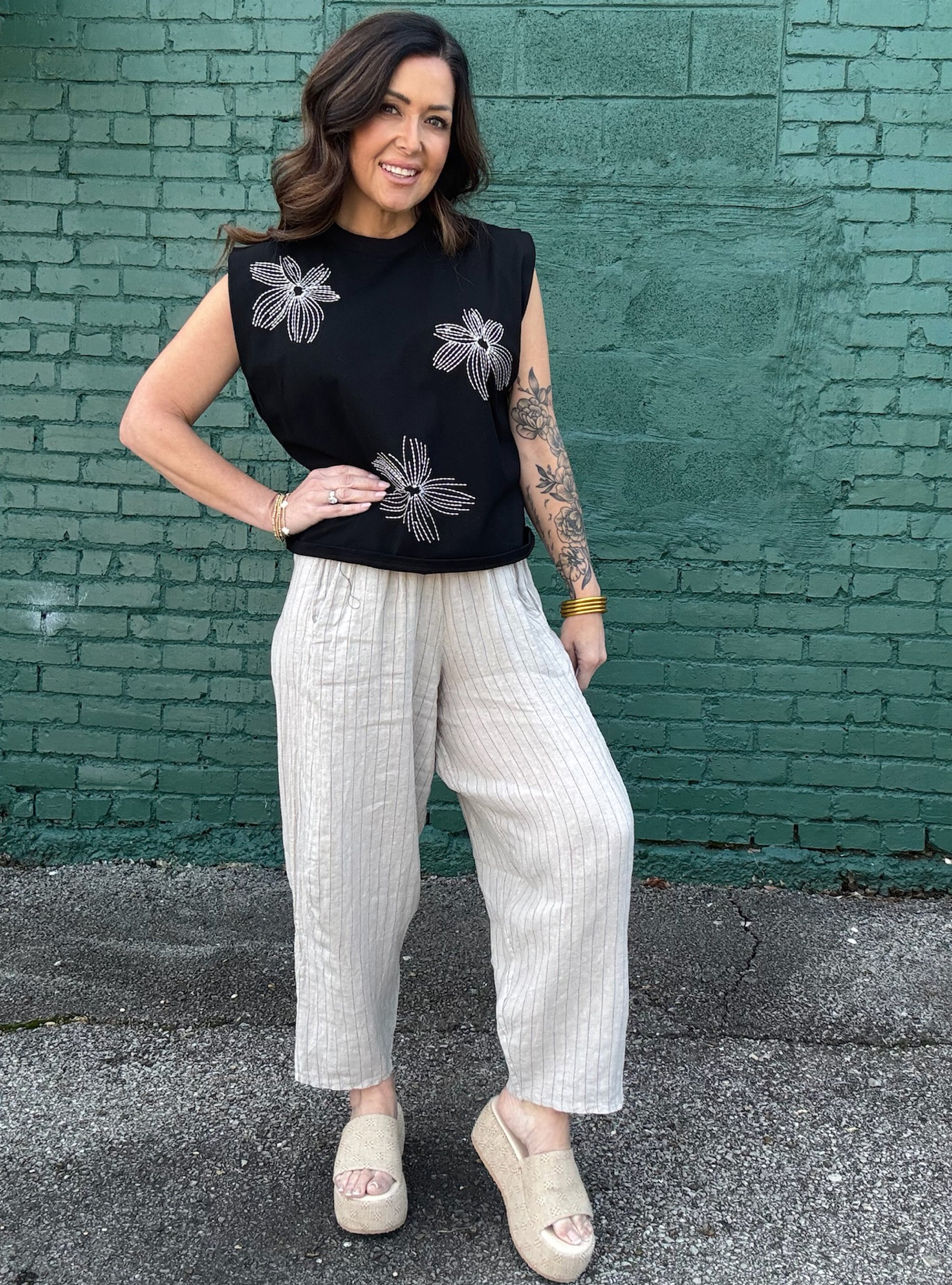 Stitched In Bloom Black Top