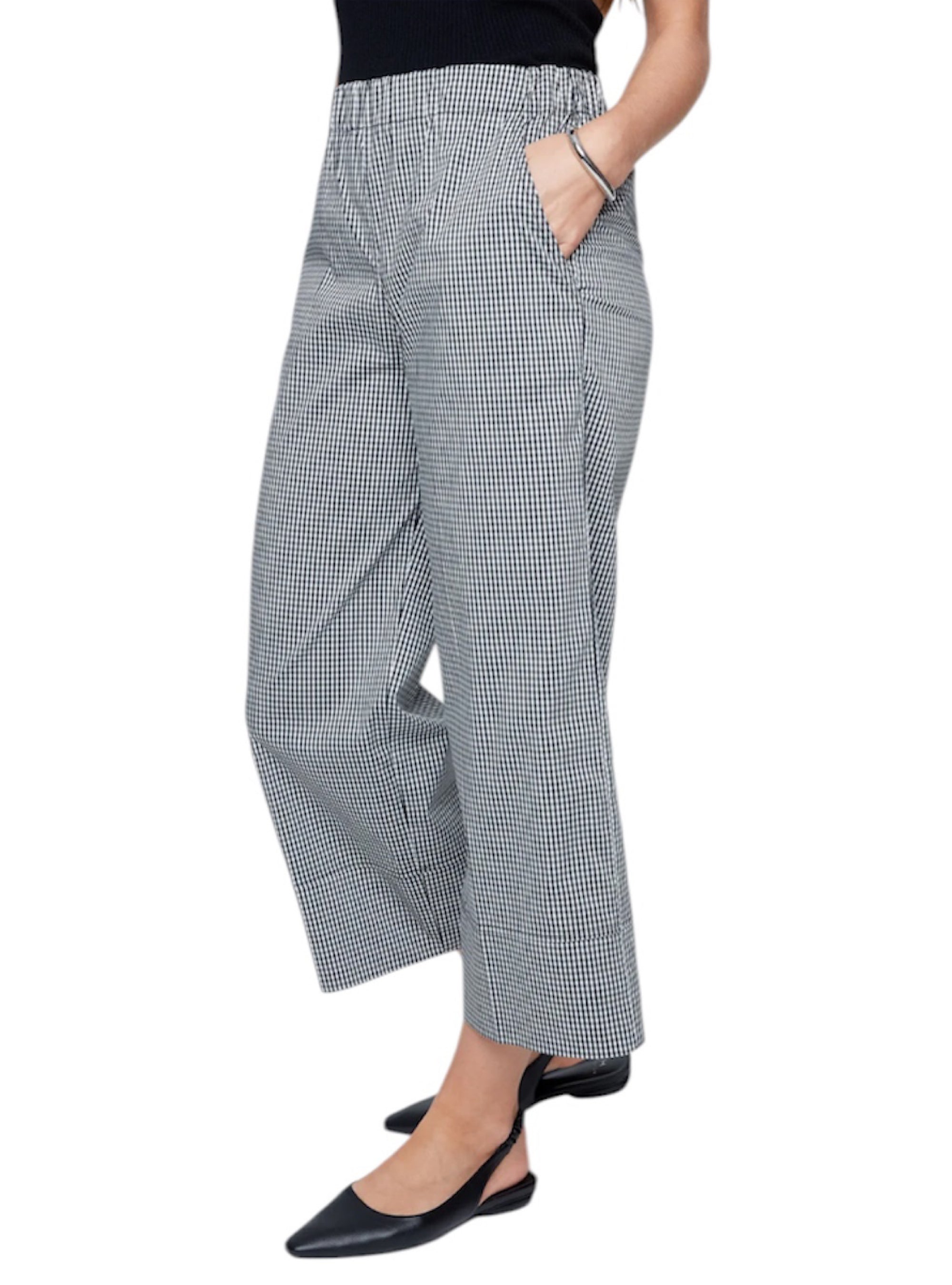 Renuar Navy Gingham Ankle Pant