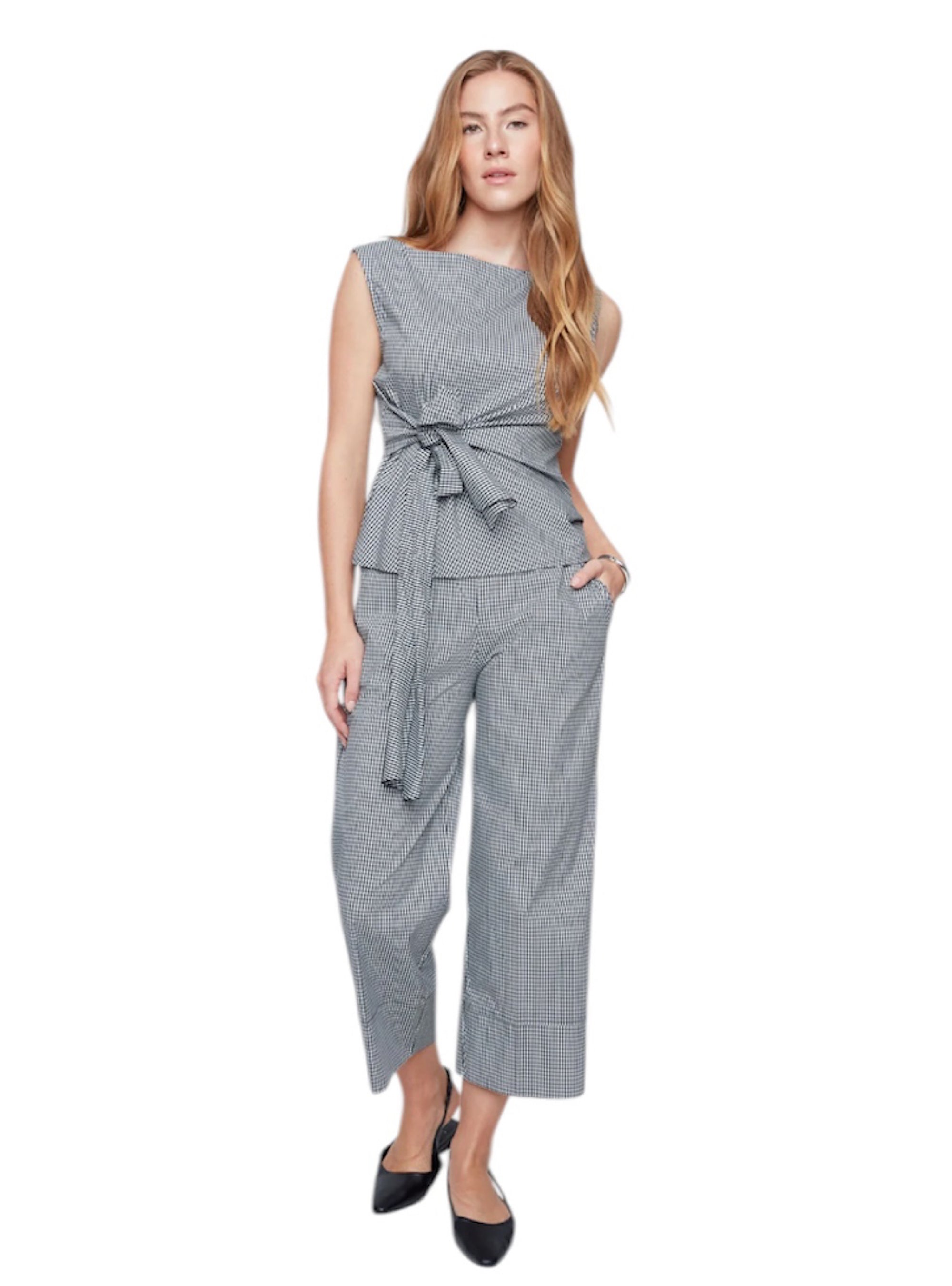 Renuar Navy Gingham Ankle Pant
