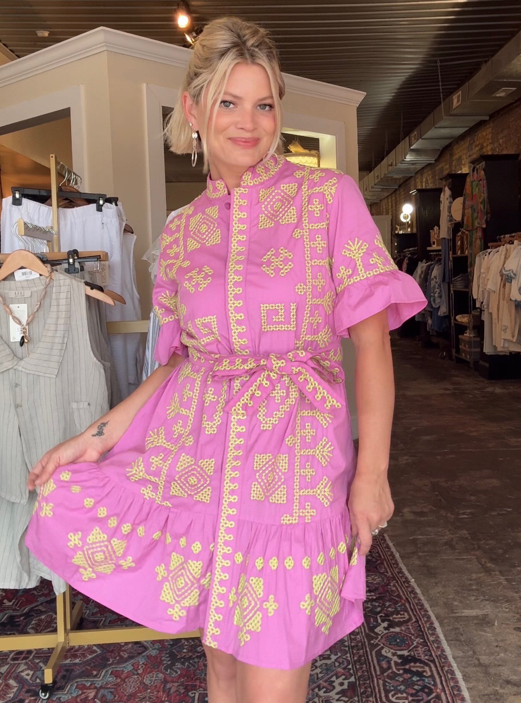 Uncle Frank Pink Cross Stitched Dress
