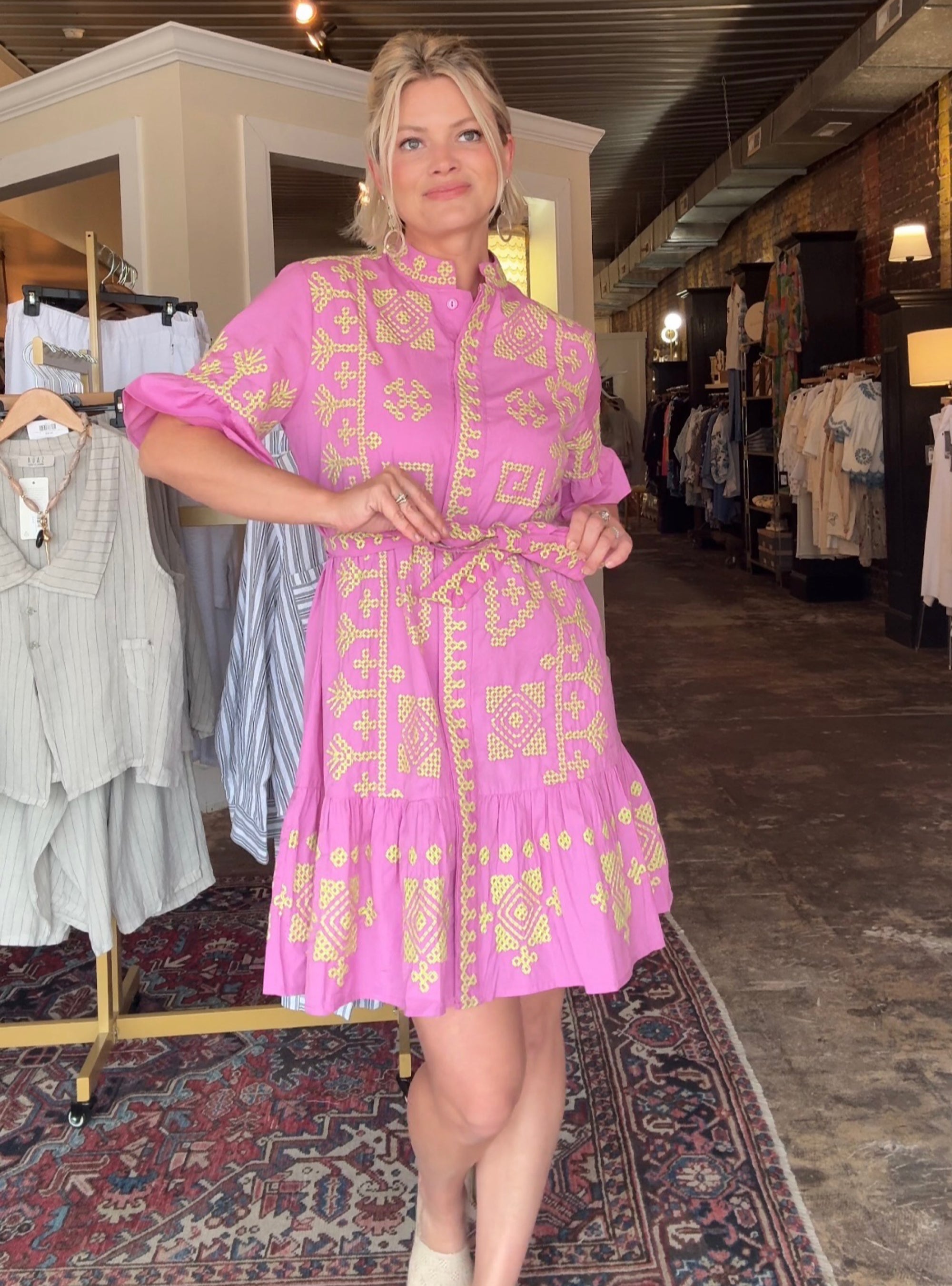 Uncle Frank Pink Cross Stitched Dress