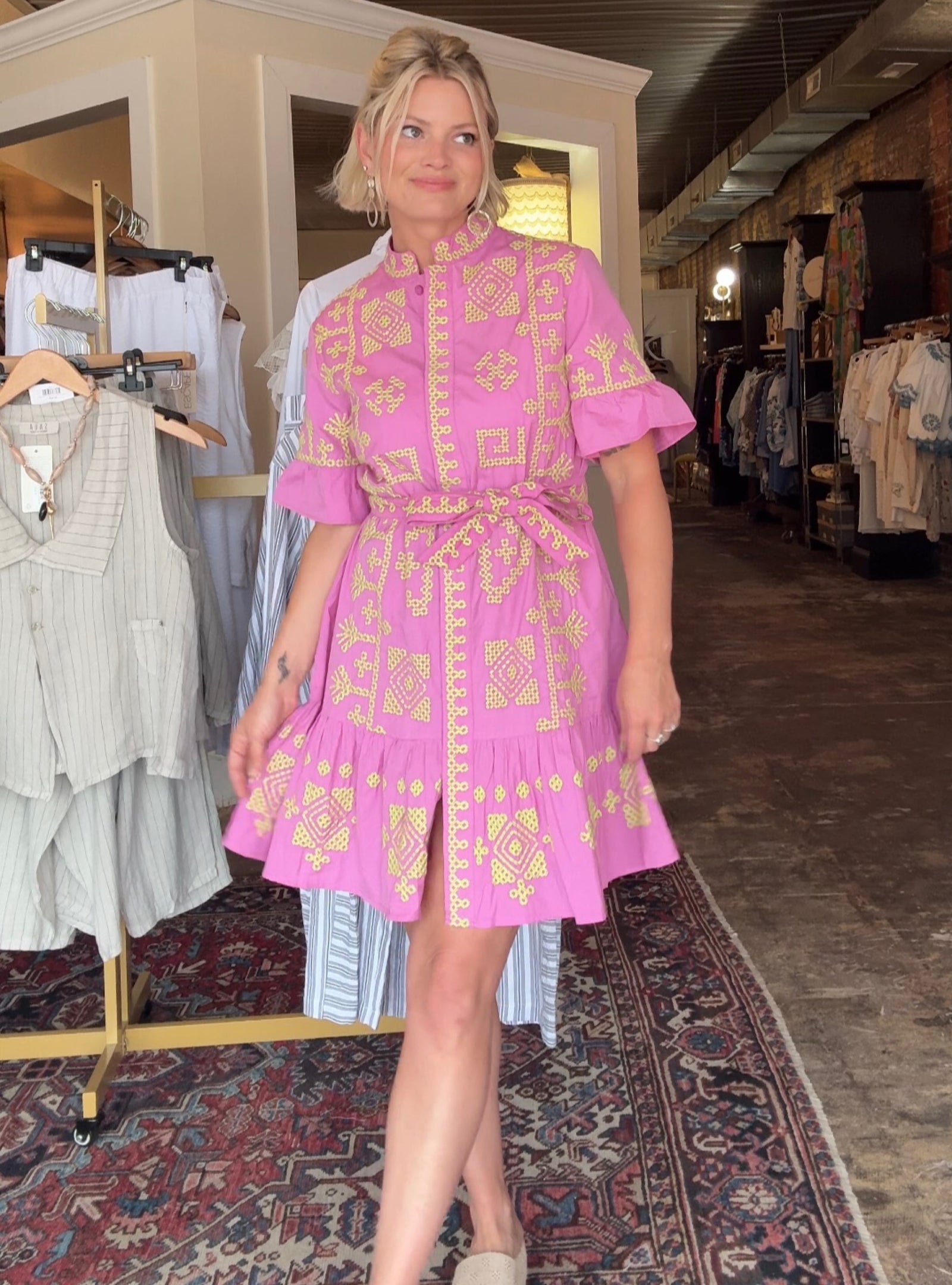 Uncle Frank Pink Cross Stitched Dress