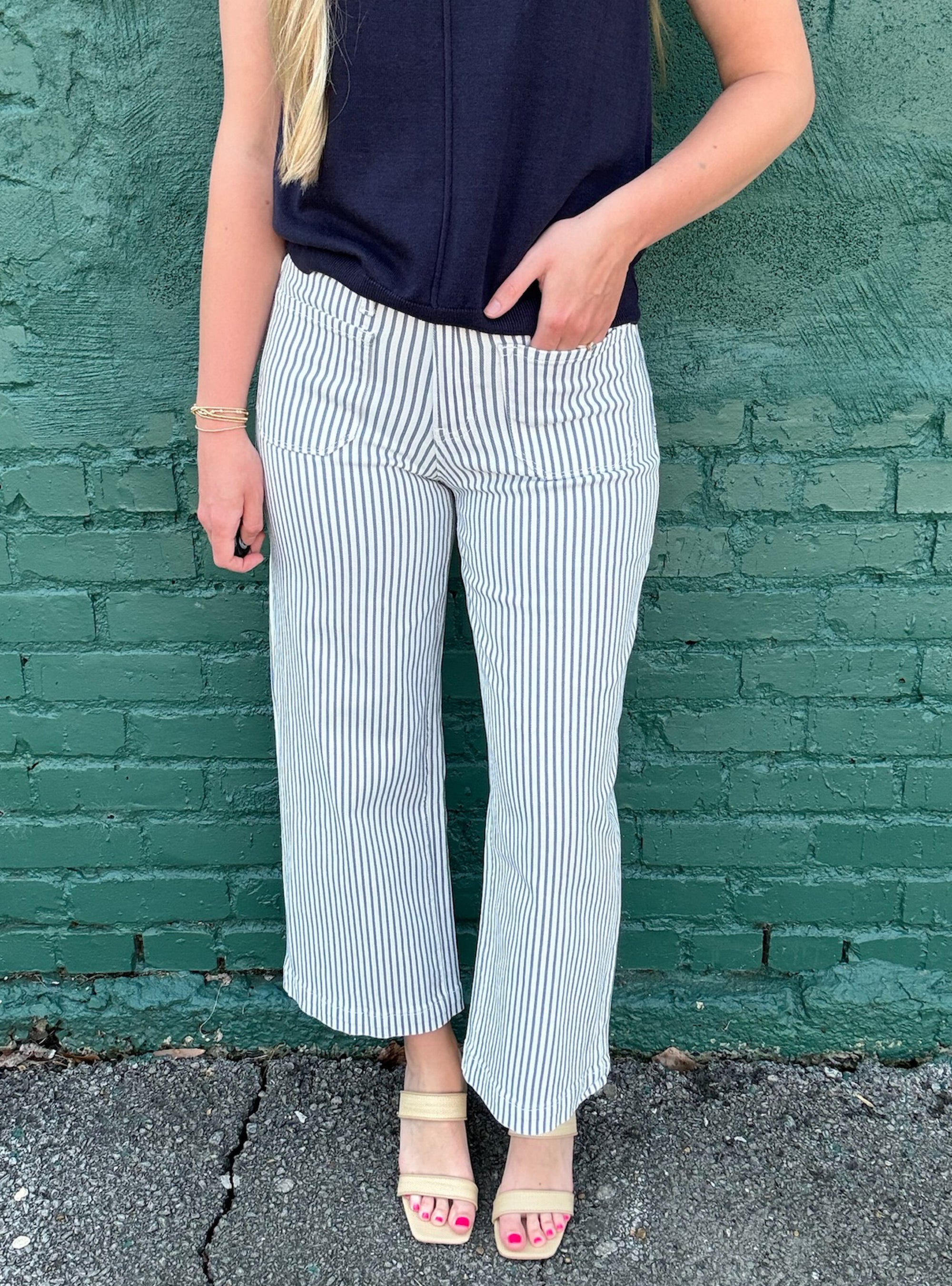 Lovervet by Vervet Navy Stripe Crop Jean