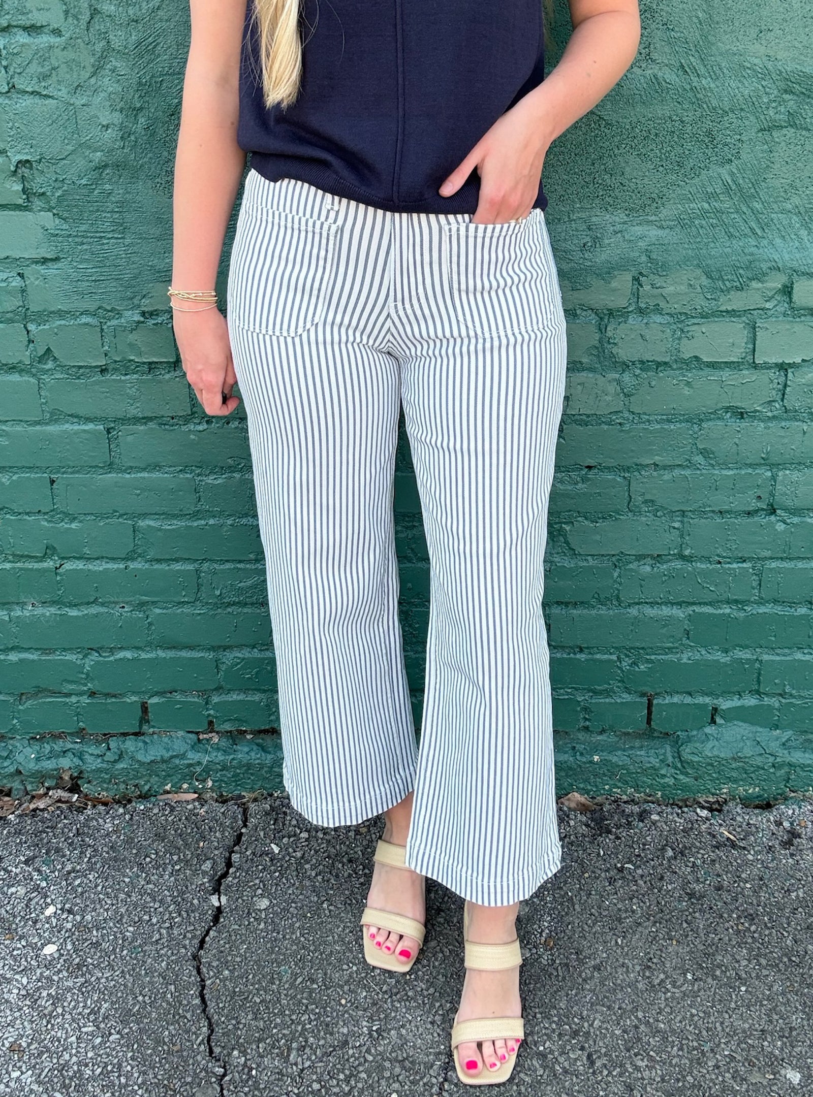 Lovervet by Vervet Navy Stripe Crop Jean