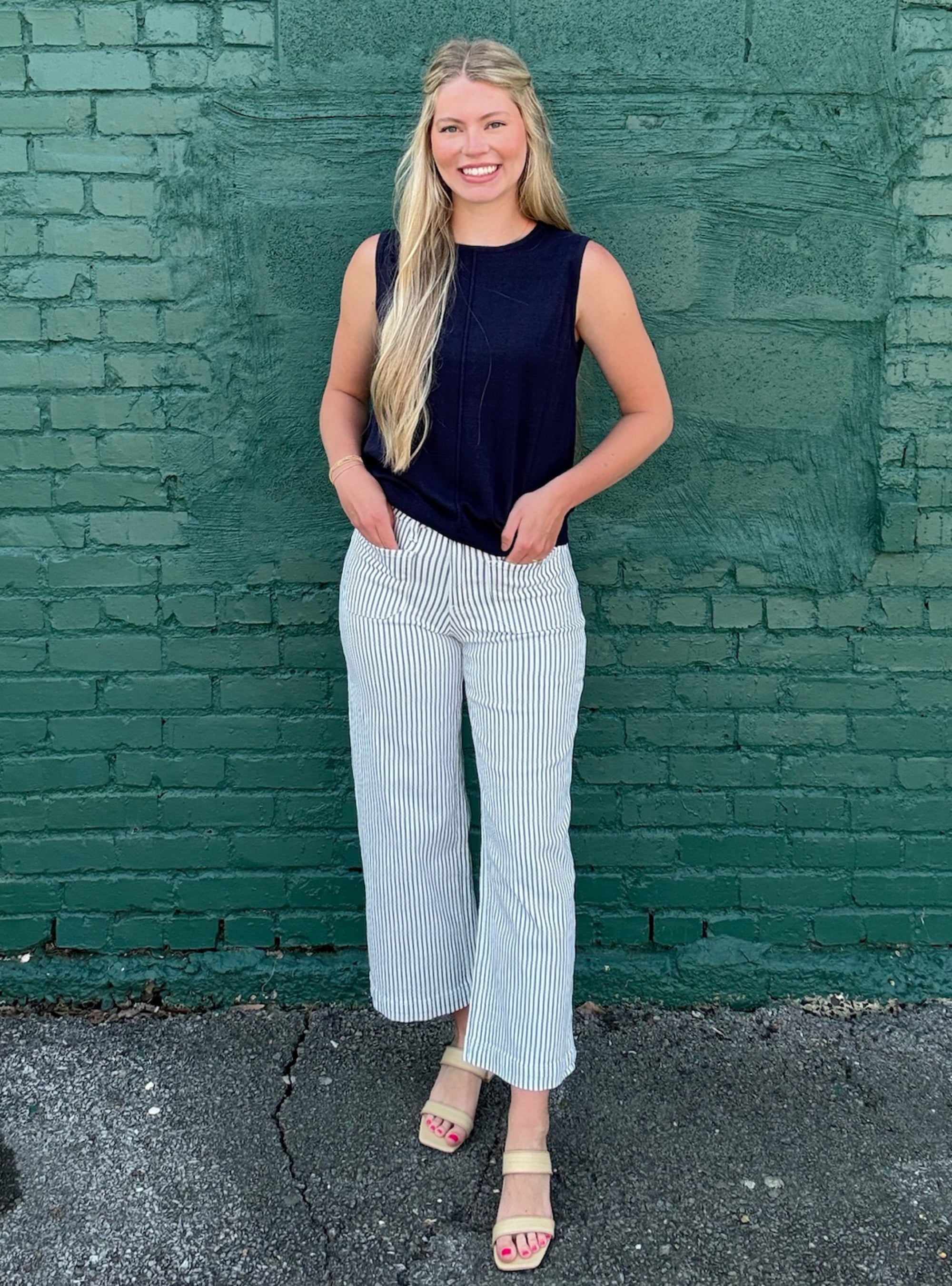 Lovervet by Vervet Navy Stripe Crop Jean