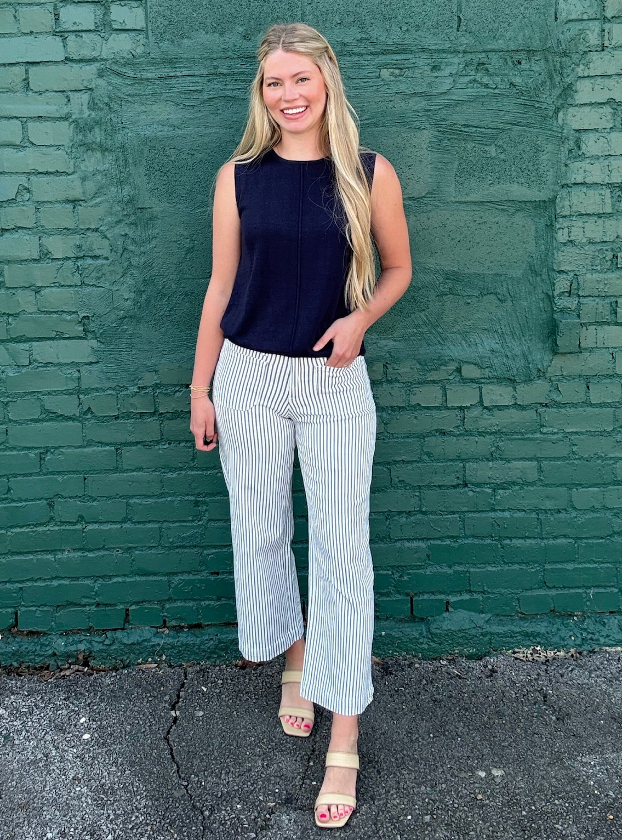 Lovervet by Vervet Navy Stripe Crop Jean