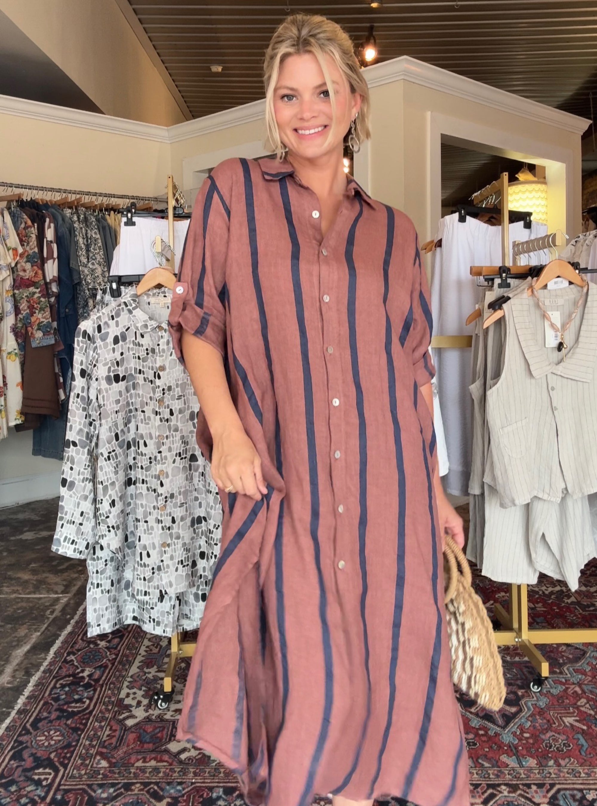 Liabella ONE SIZE Linen Striped Dress