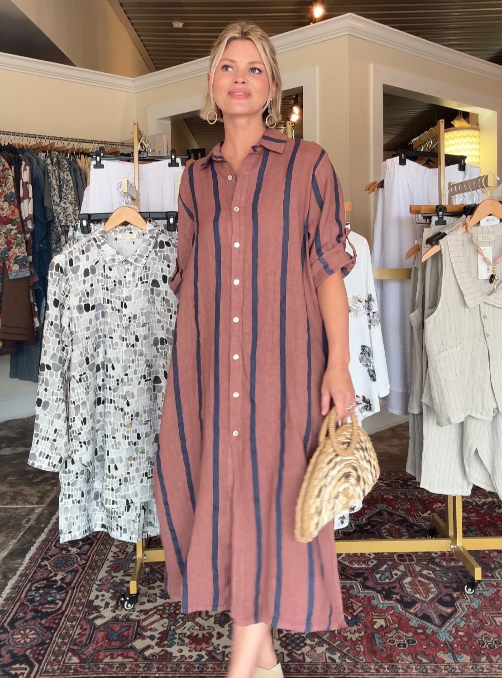 Liabella ONE SIZE Linen Striped Dress