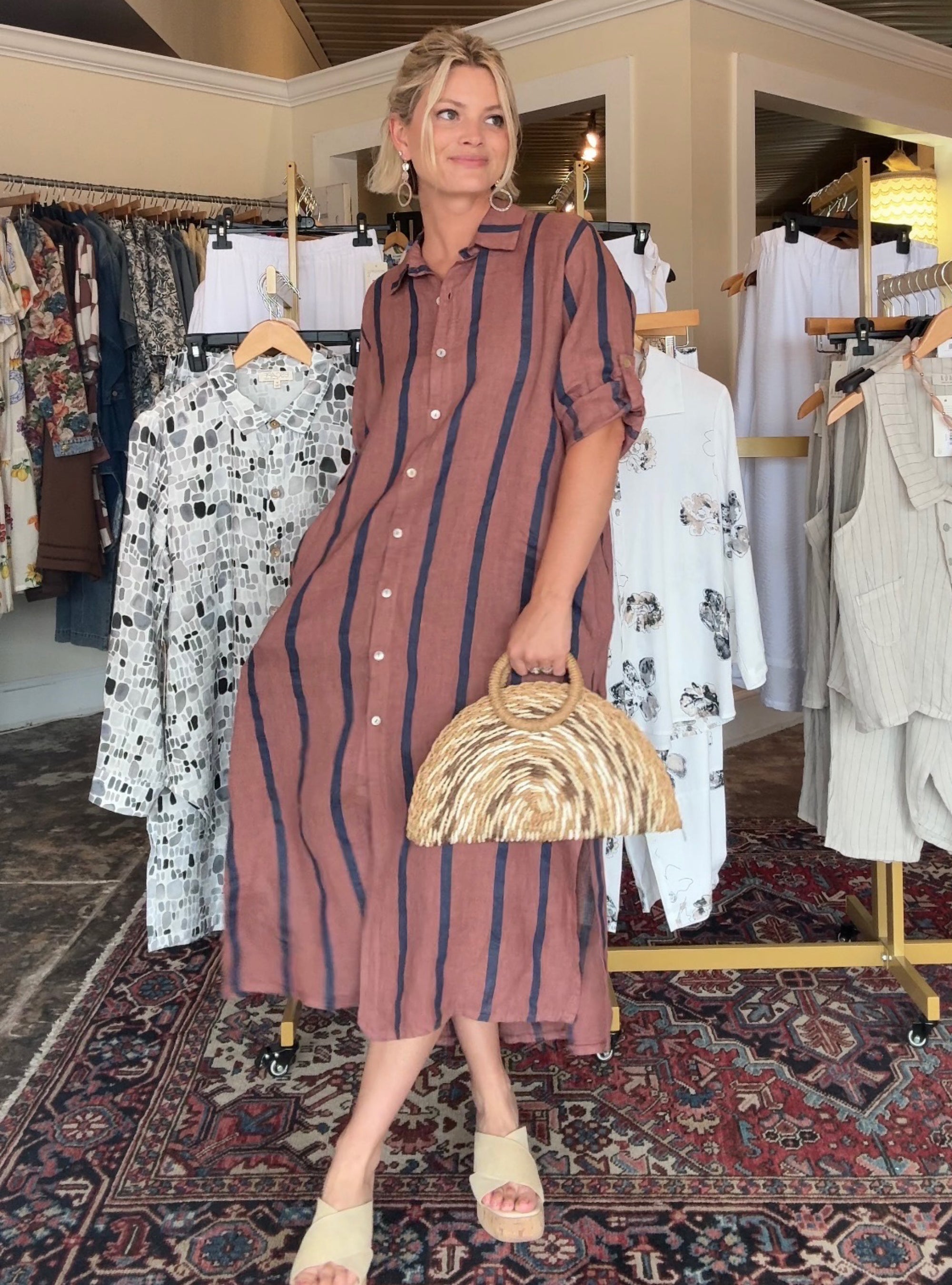 Liabella ONE SIZE Linen Striped Dress