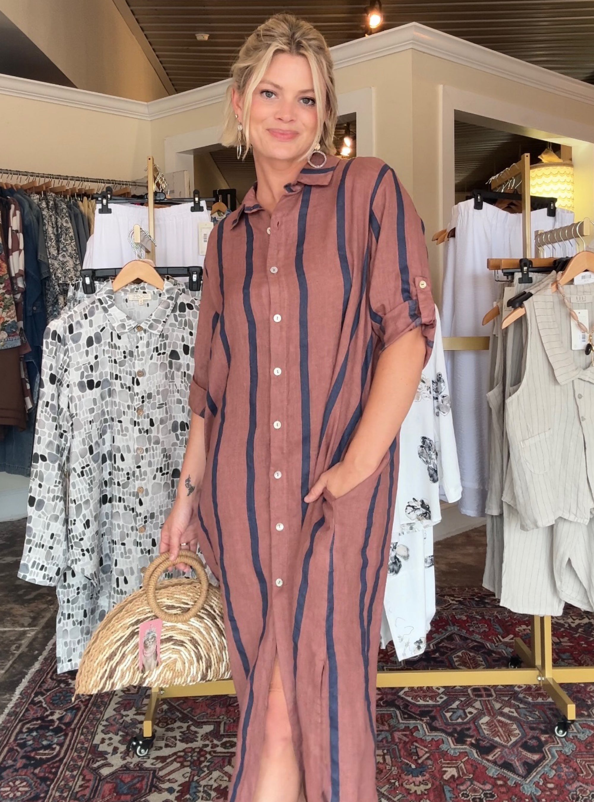 Liabella ONE SIZE Linen Striped Dress