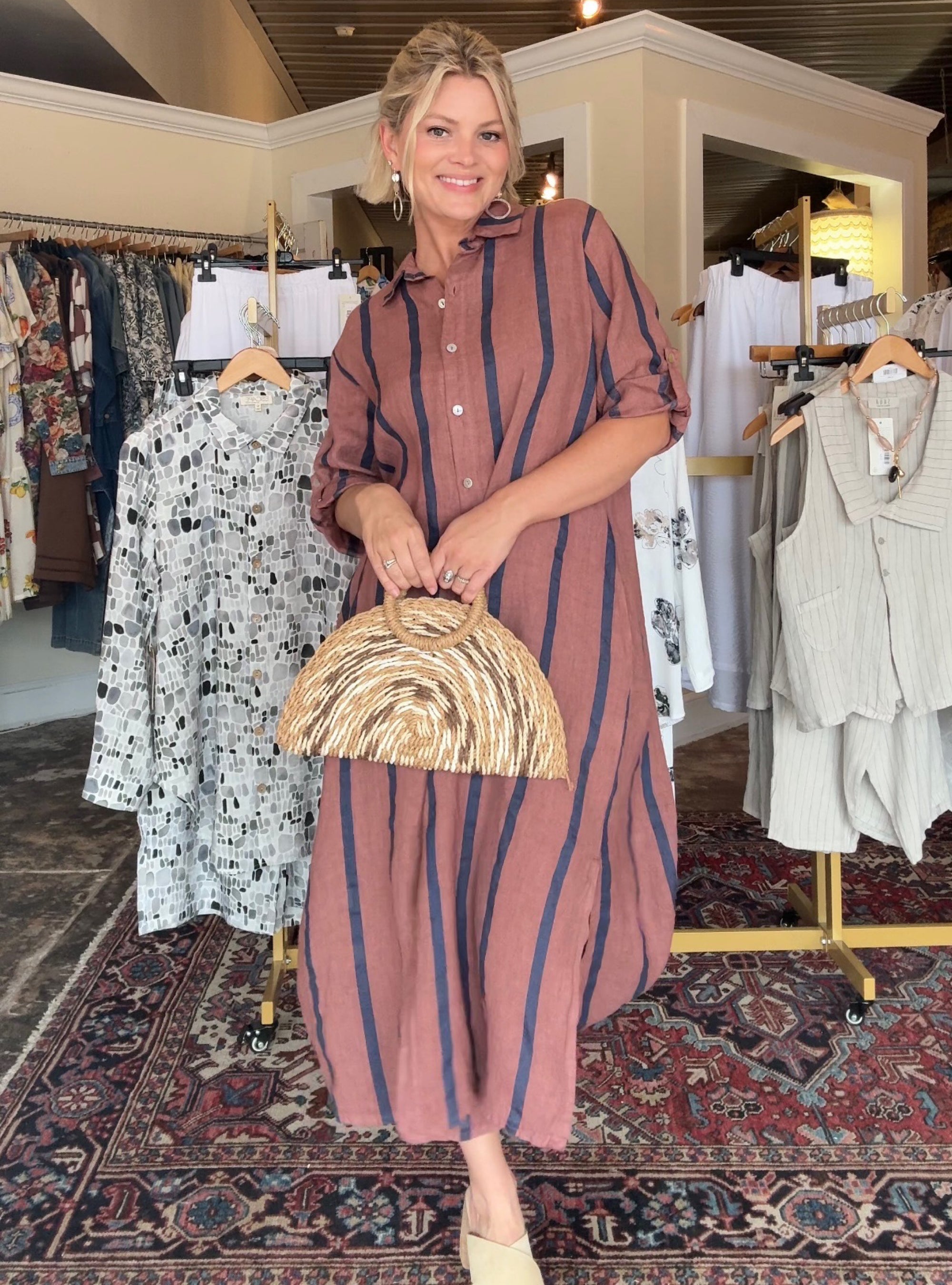 Liabella ONE SIZE Linen Striped Dress