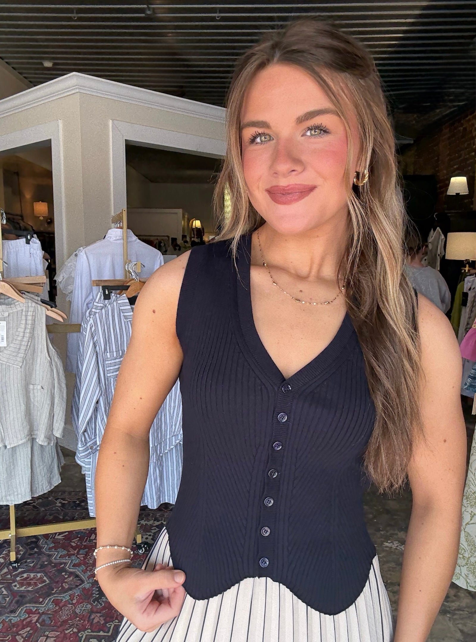 Polished In Navy Ribbed Sweater Vest