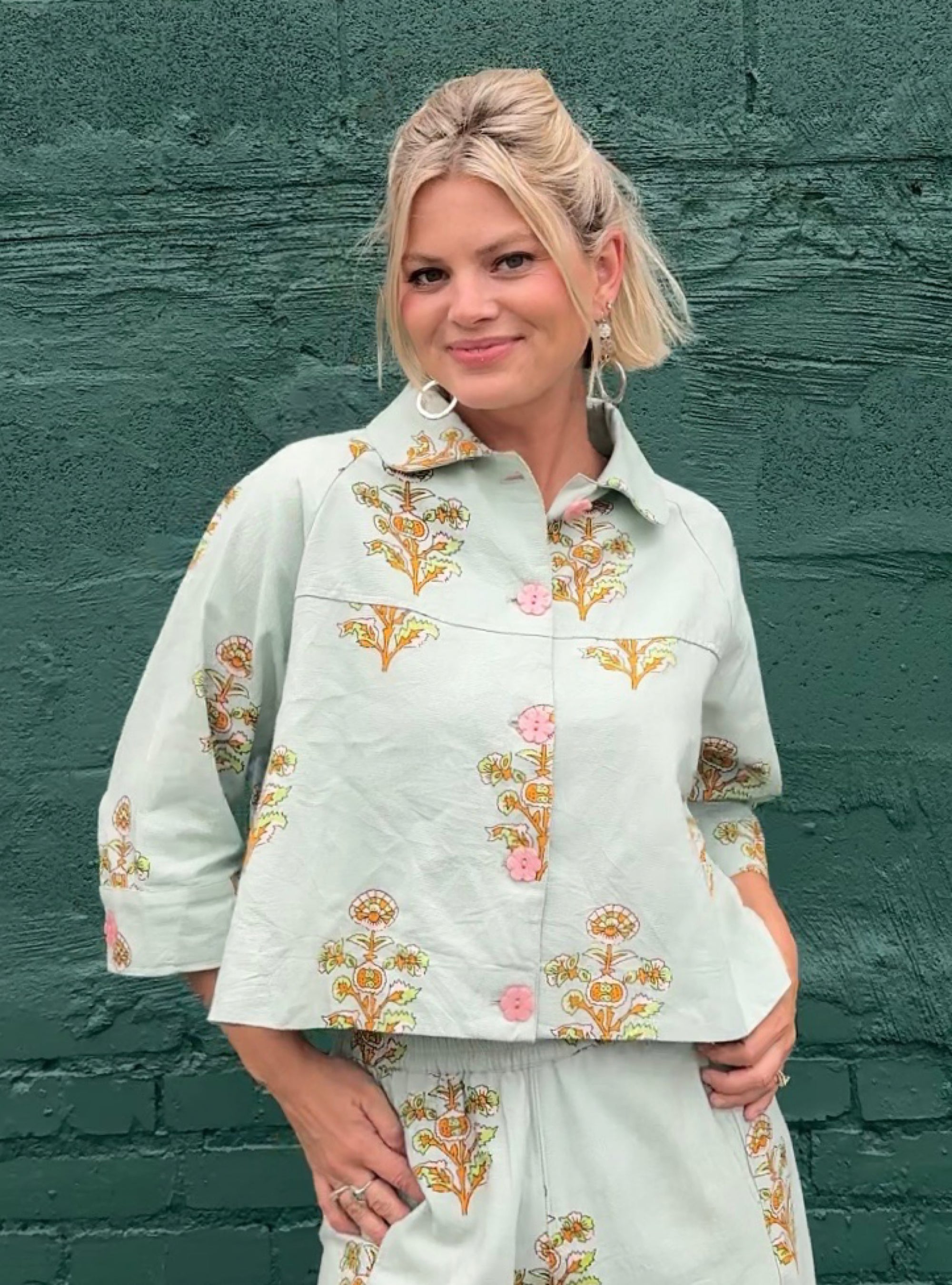 Ivy Jane Aqua Printed Swing Jacket