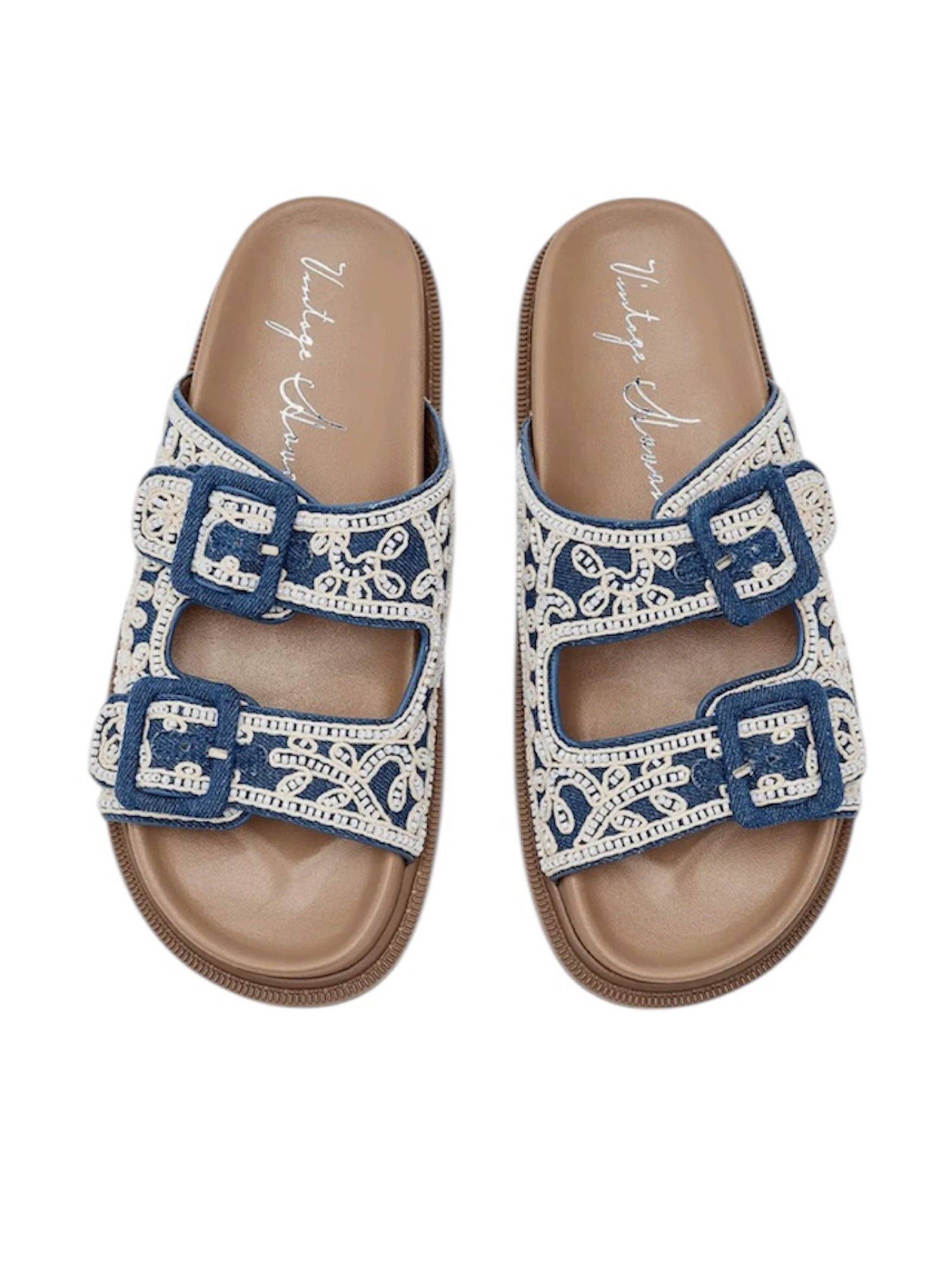 Vintage Havana Kayla Denim Blue Beaded Sandal
