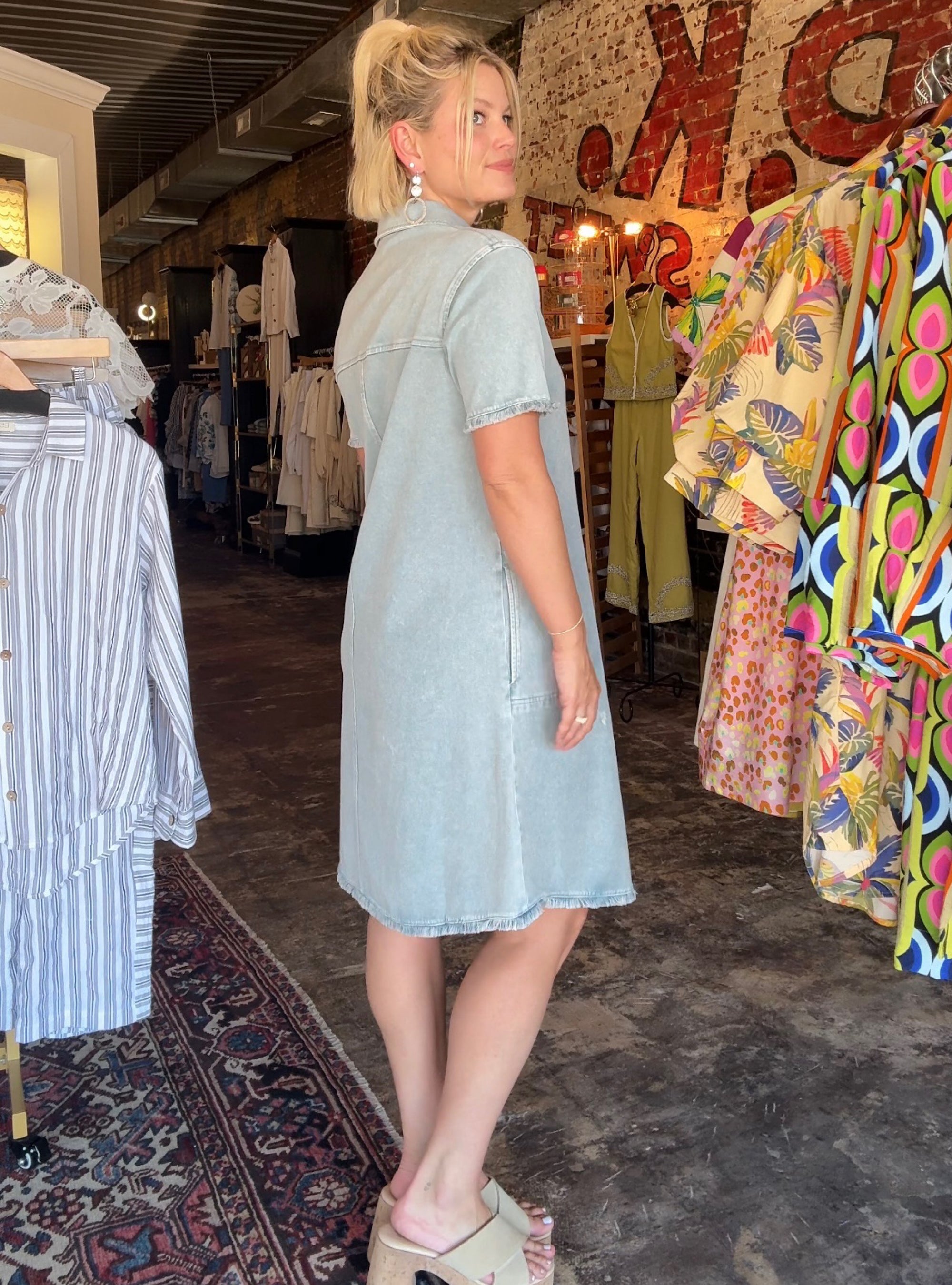 Renuar Frayed Edge Chambray Dress