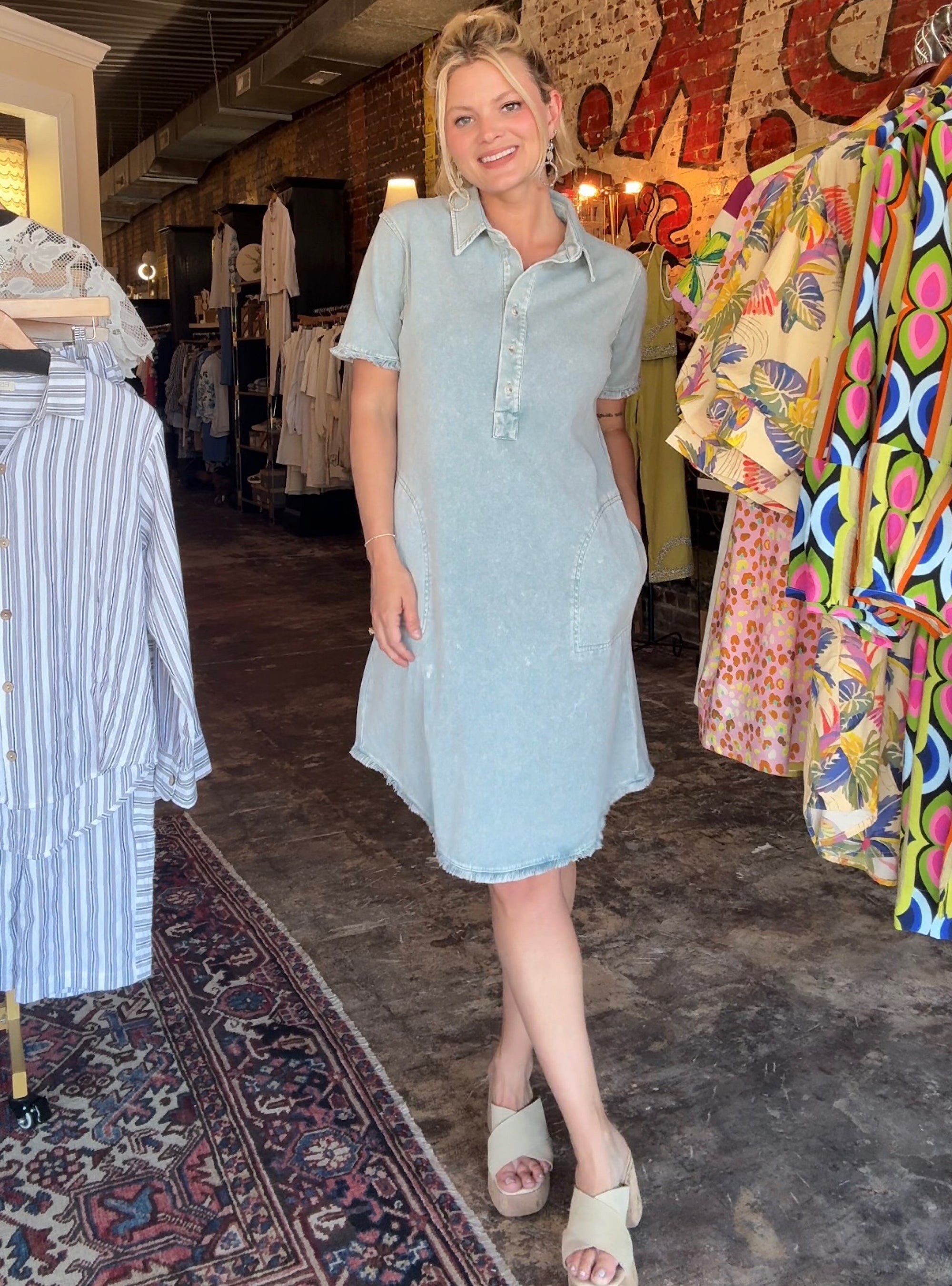 Renuar Frayed Edge Chambray Dress
