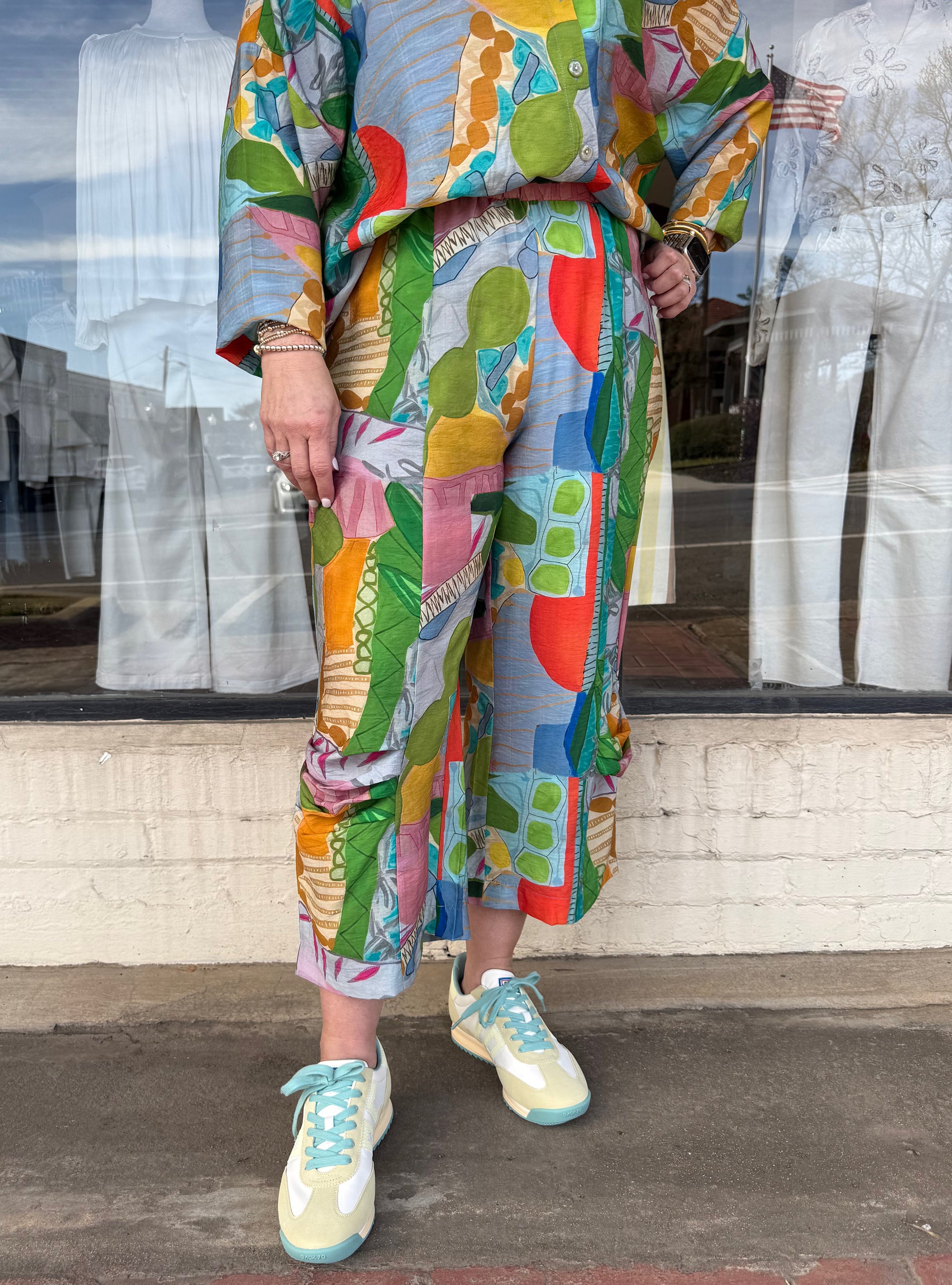 Shana Apparel Printed Ruched Capri Pants