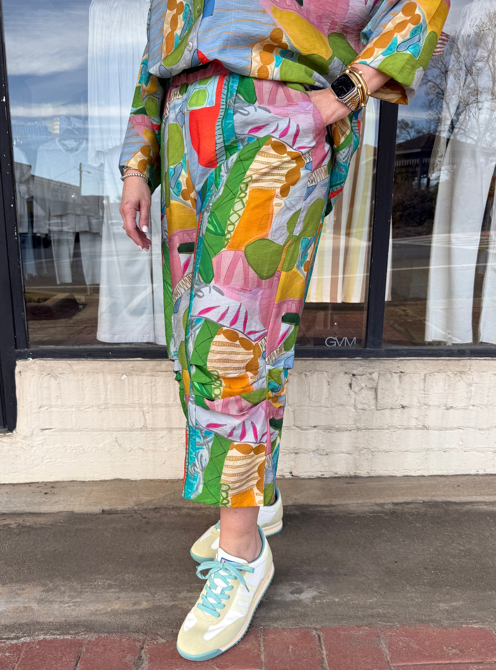Shana Apparel Printed Ruched Capri Pants
